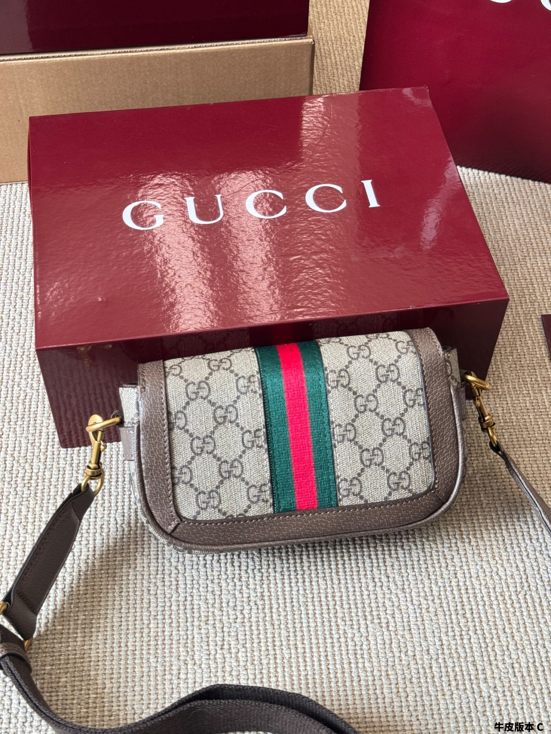 Chic Ophidia-Style Camera Bag with GG Canvas, Web Stripe & Calfskin Leather Trim (18cm)