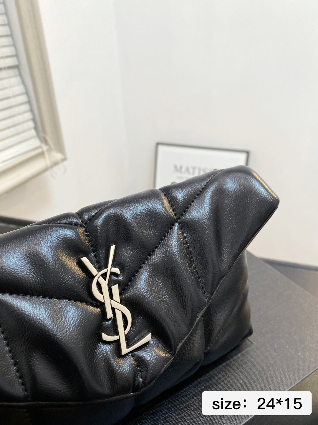 Chic YSL-Style Quilted Leather Shoulder Bag with Silver Chain, Iconic Logo & Foldable Box