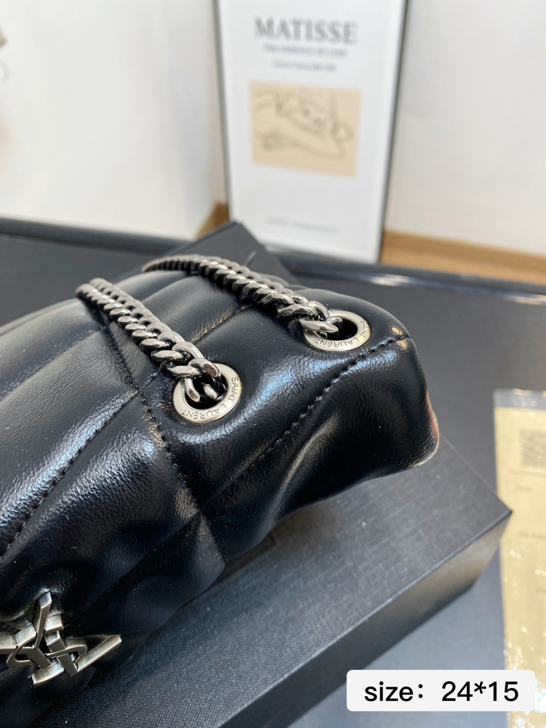 Chic YSL-Style Quilted Leather Shoulder Bag with Silver Chain, Iconic Logo & Foldable Box