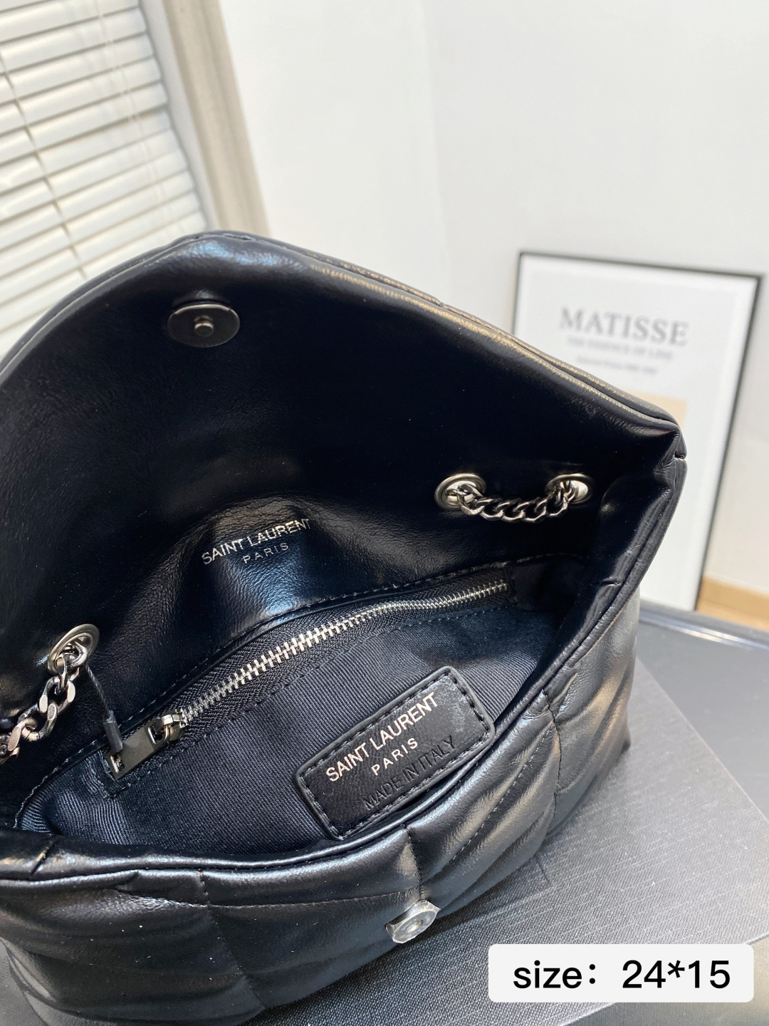 Chic YSL-Style Quilted Leather Shoulder Bag with Silver Chain, Iconic Logo & Foldable Box