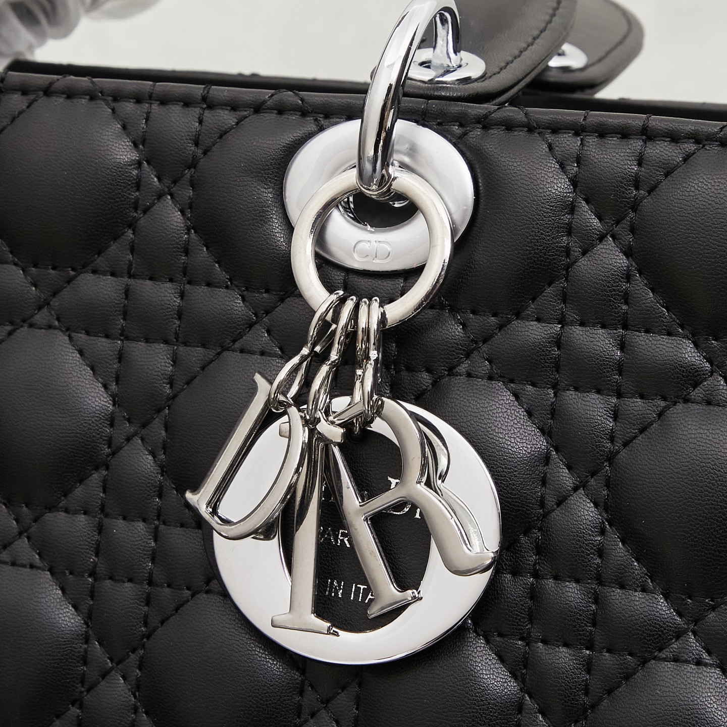 Elegant Lady Dior-Style Large Tote Bag with Cannage Quilting, Silver Hardware & Detachable Strap