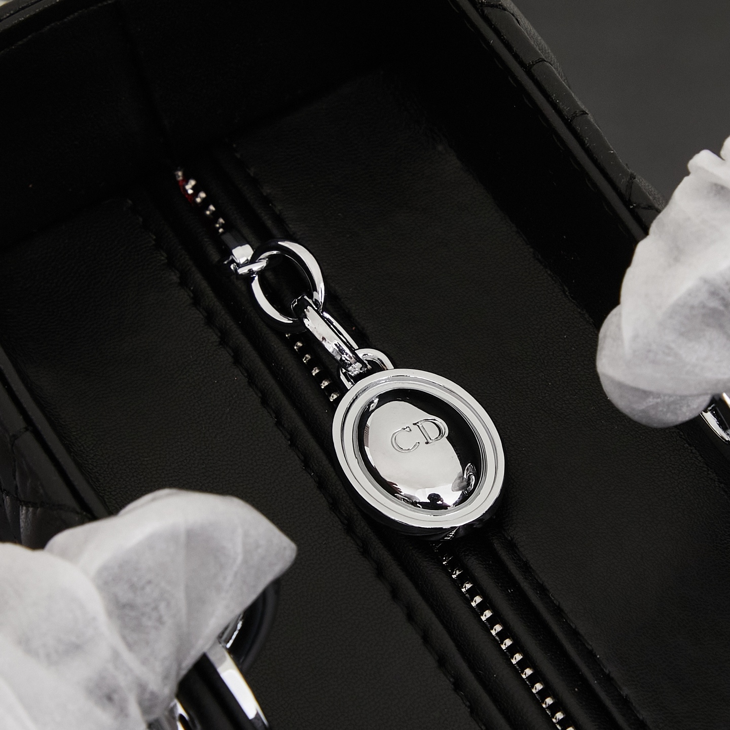 Elegant Lady Dior-Style Large Tote Bag with Cannage Quilting, Silver Hardware & Detachable Strap