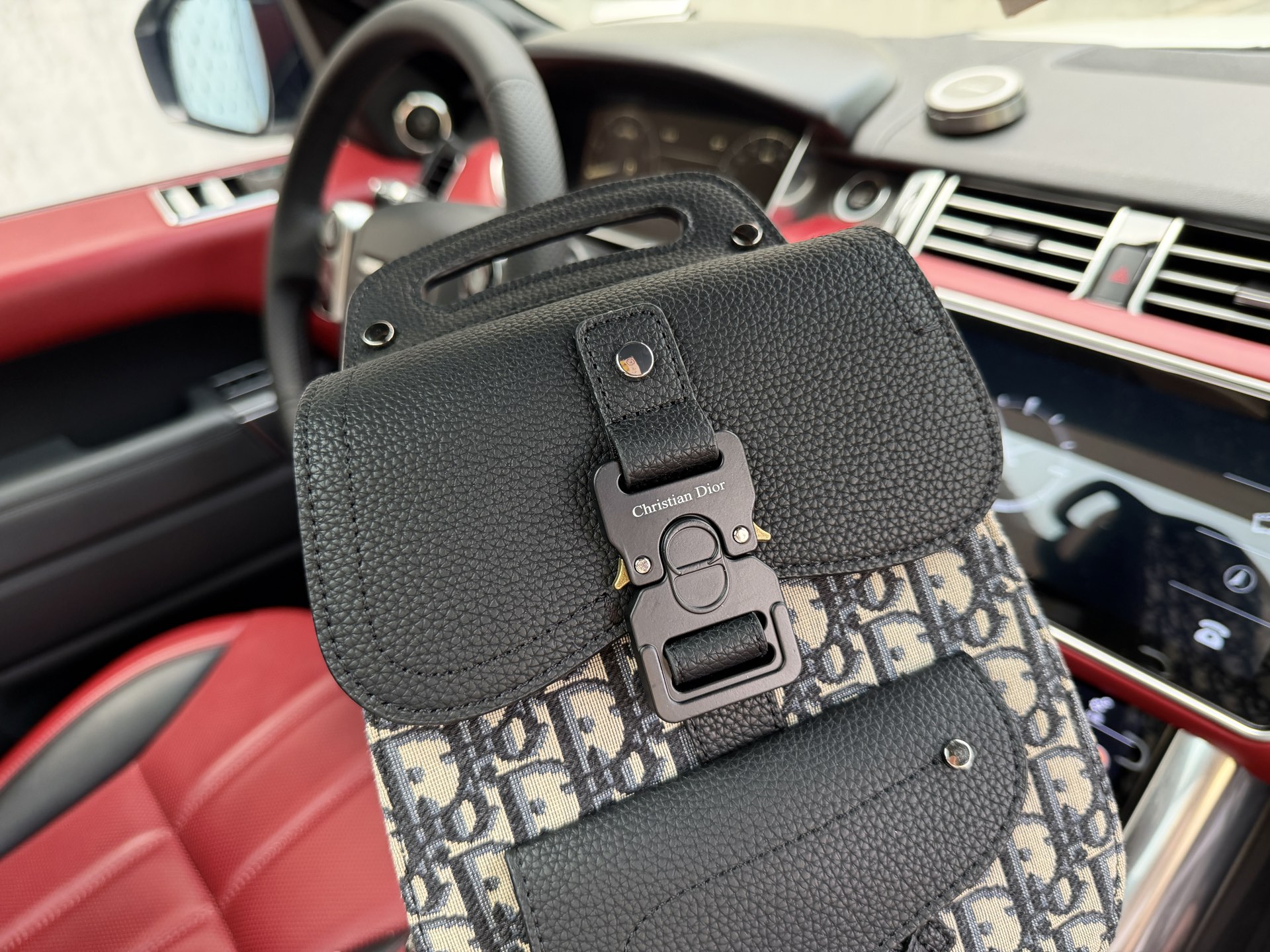 Chic Gallop-Style Oblique Jacquard Canvas & Leather Crossbody Bag with Foldable Gift Box