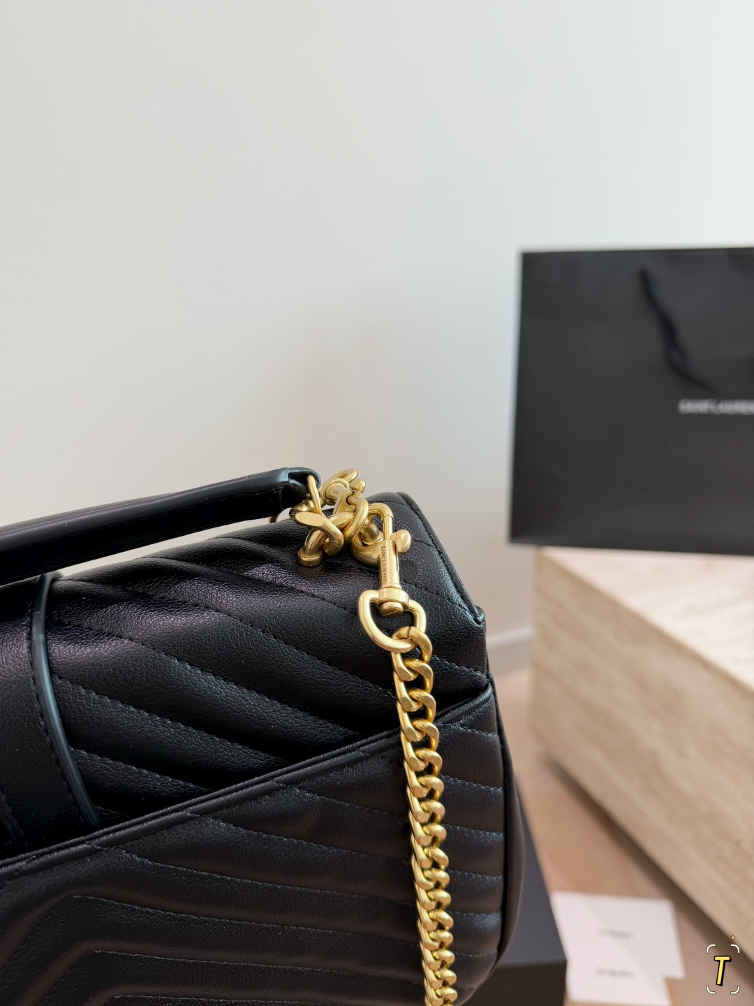 Chic YSL-Style Chevron Quilted Leather Top Handle Messenger Bag with Gold Padlock & Foldable Gift Box