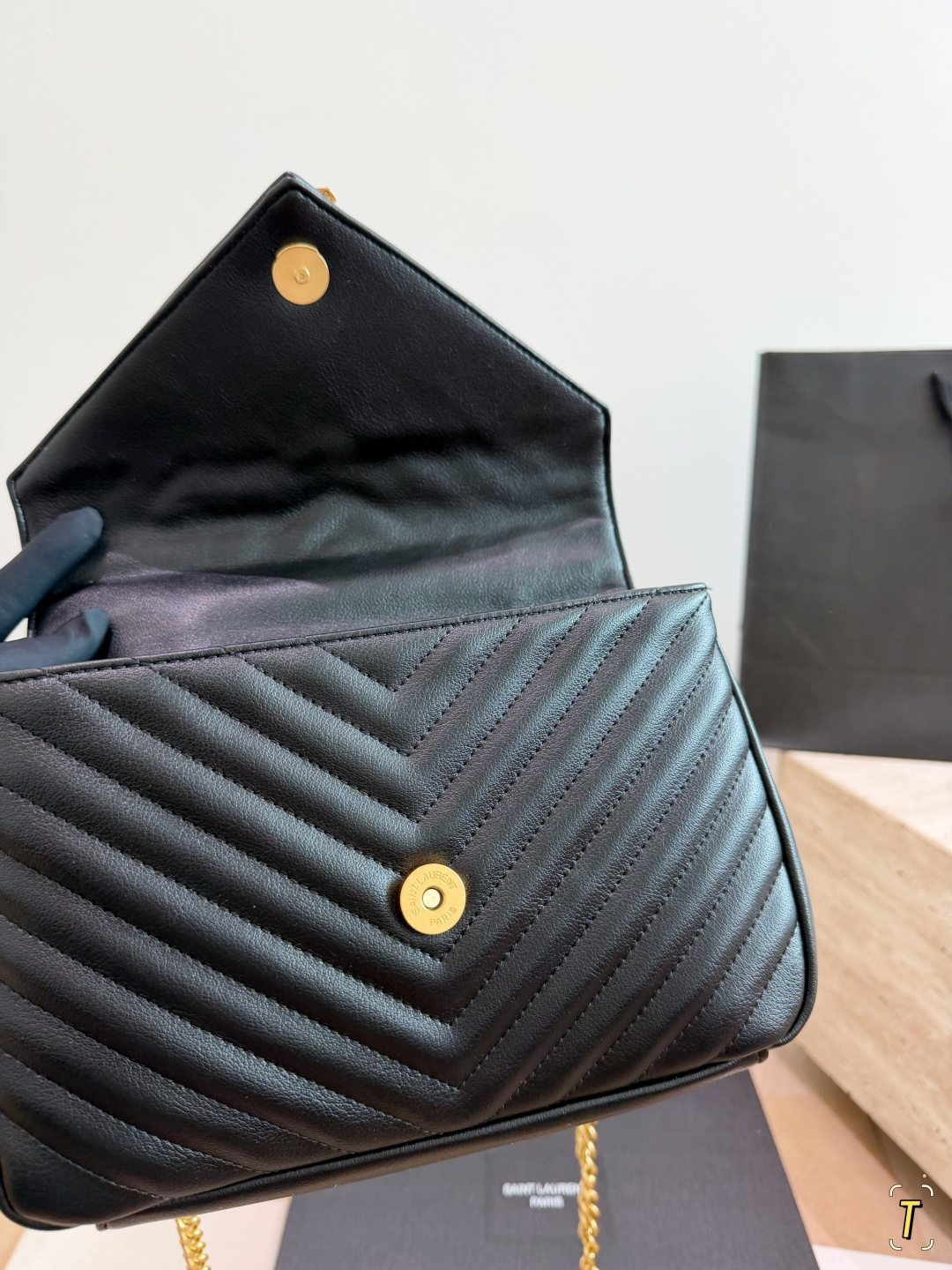 Chic YSL-Style Chevron Quilted Leather Top Handle Messenger Bag with Gold Padlock & Foldable Gift Box