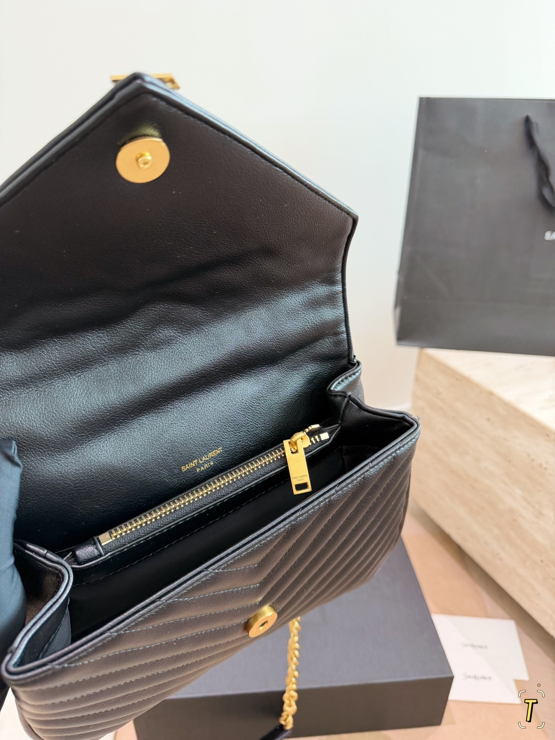 Chic YSL-Style Chevron Quilted Leather Top Handle Messenger Bag with Gold Padlock & Foldable Gift Box