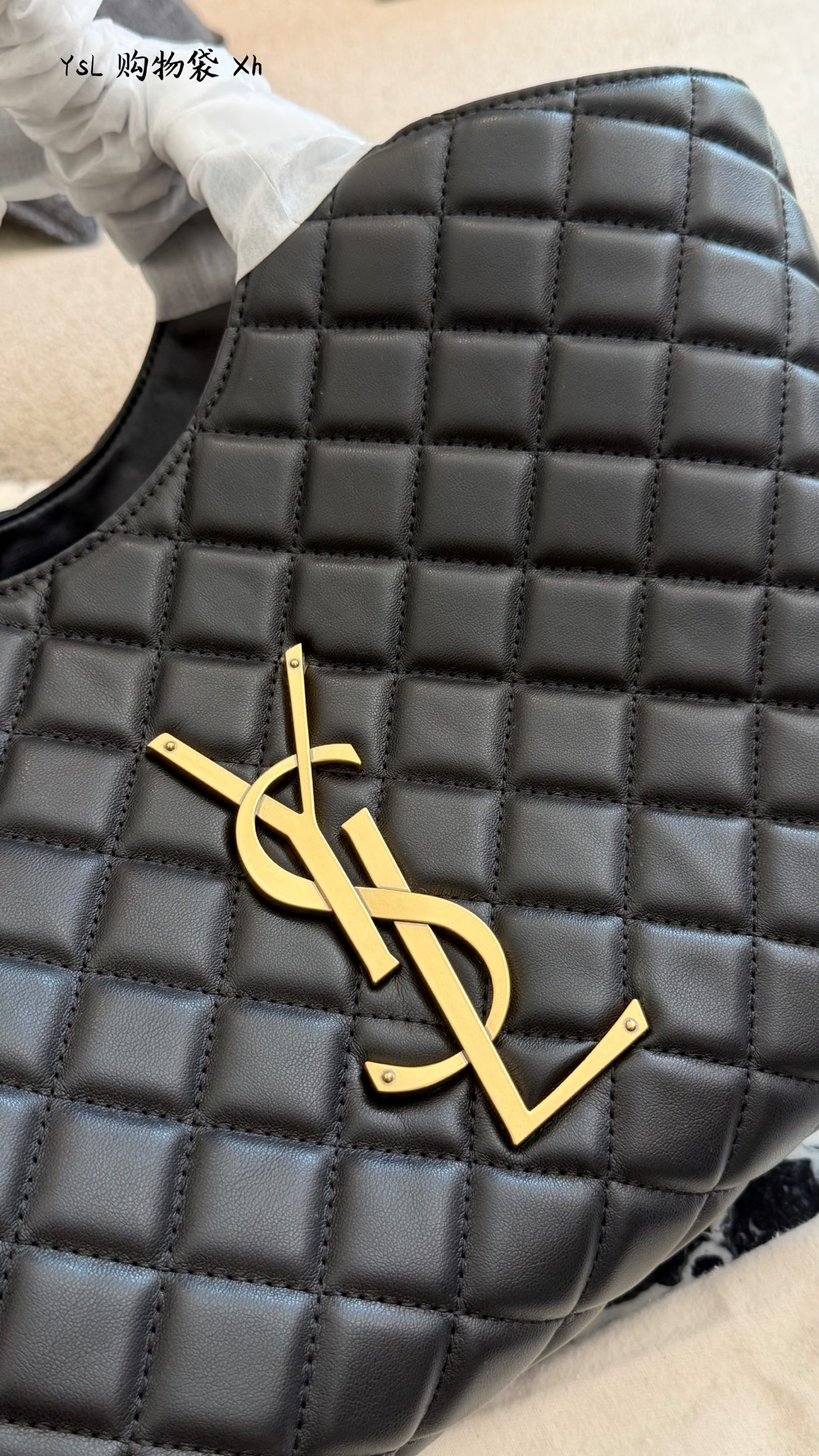 Chic Cassandre-Style Quilted Leather Tote Bag with Gold Logo & Detachable Pouch
