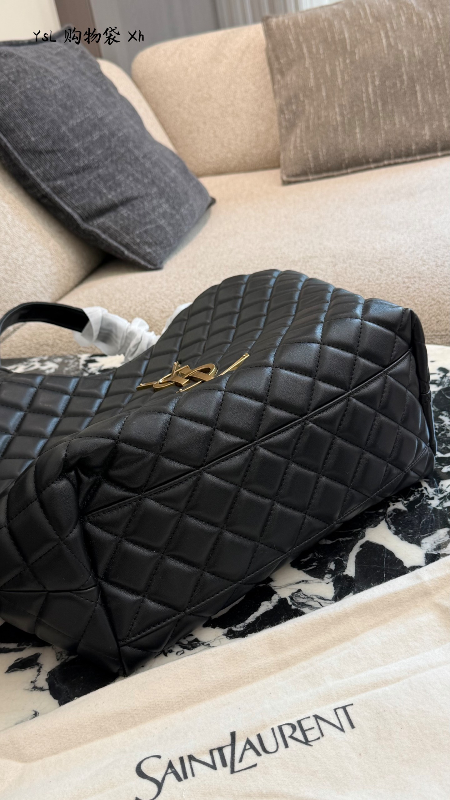 Chic Cassandre-Style Quilted Leather Tote Bag with Gold Logo & Detachable Pouch