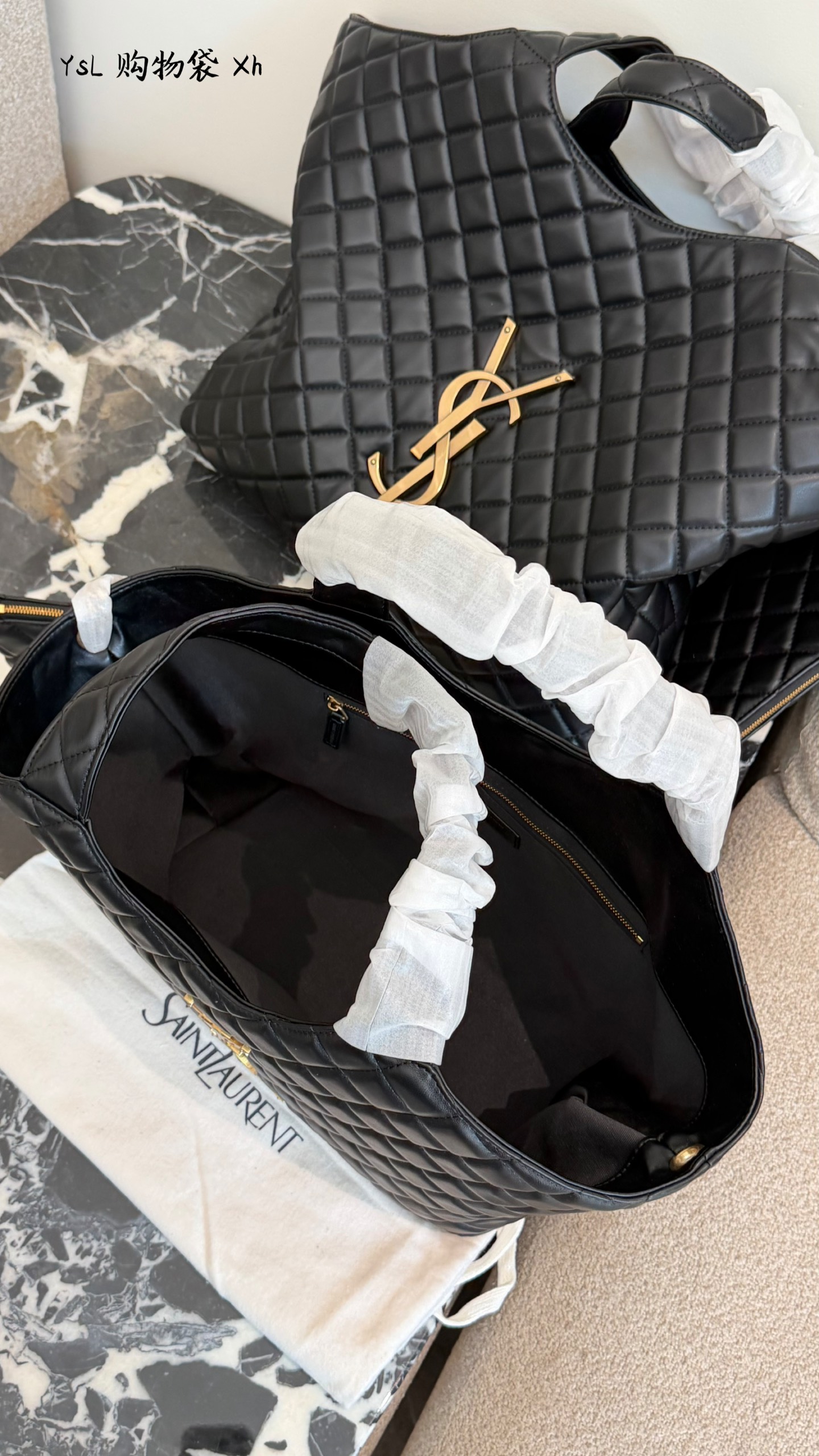 Chic Cassandre-Style Quilted Leather Tote Bag with Gold Logo & Detachable Pouch