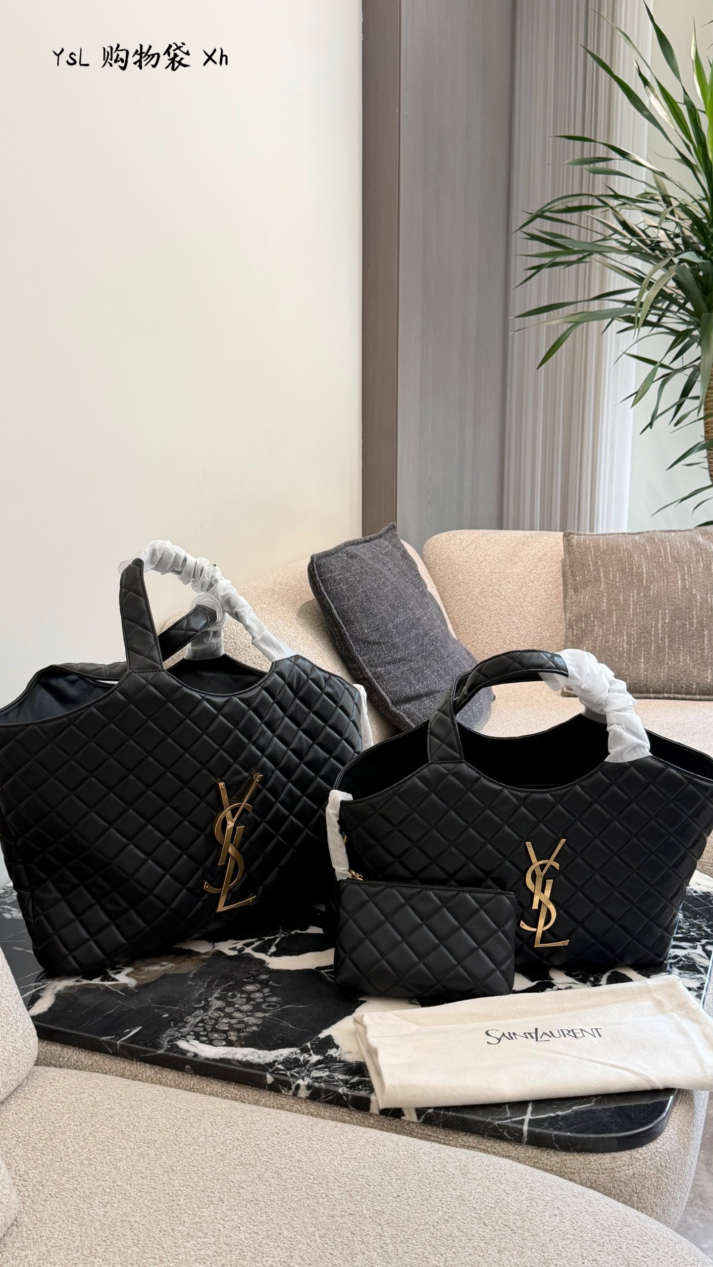 Chic Cassandre-Style Quilted Leather Tote Bag with Gold Logo & Detachable Pouch