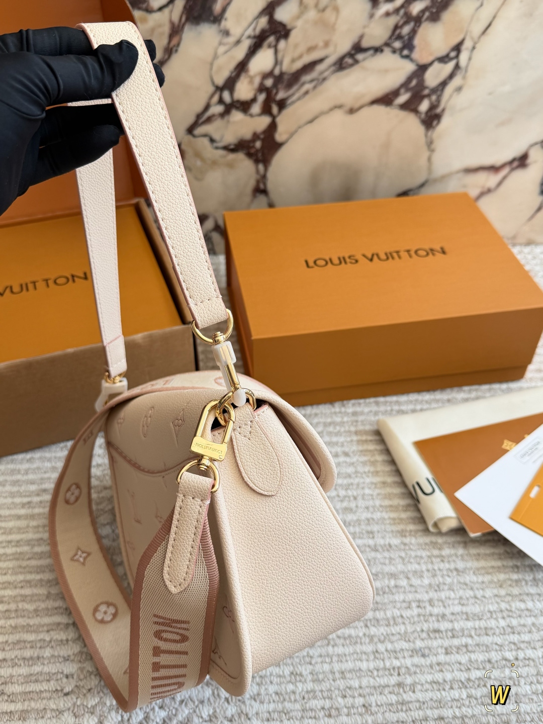 Chic Diane-Style Monogram Canvas Baguette Bag with Wide Embroidered Strap & Foldable Box