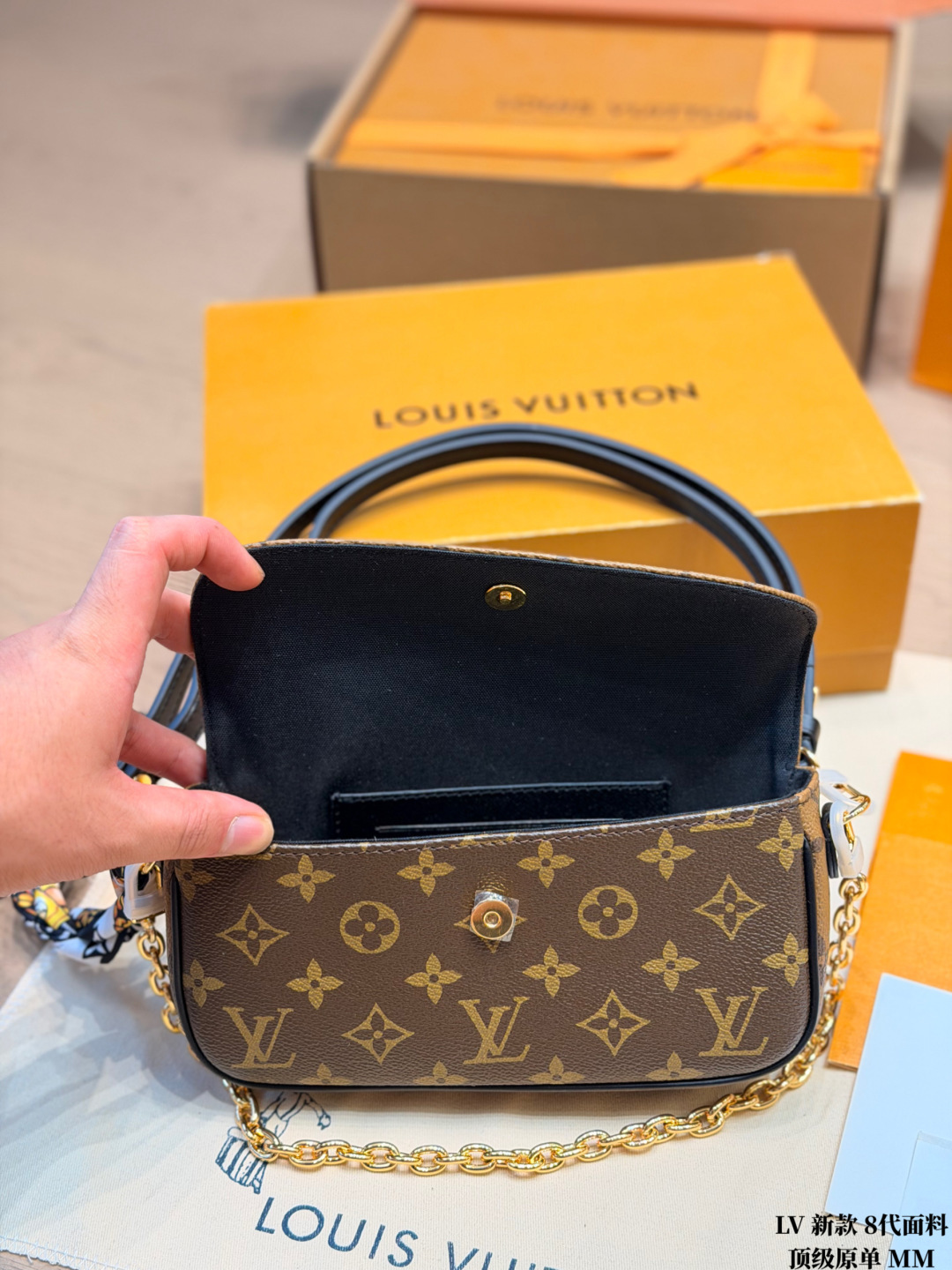 Chic Ivy-Style Monogram Canvas Wallet on Chain with Two Straps, Silk Scarf & Full Packaging