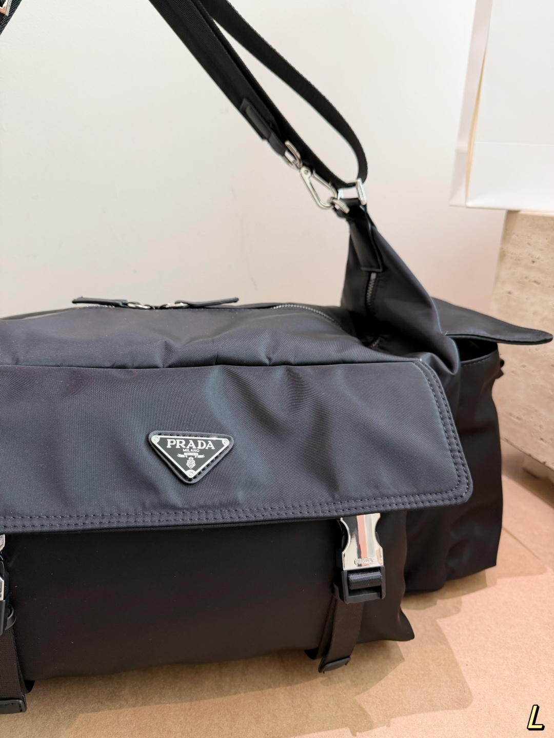 Prada Nylon Utility Travel Bag with Triangle Logo & Buckles (54x22cm)