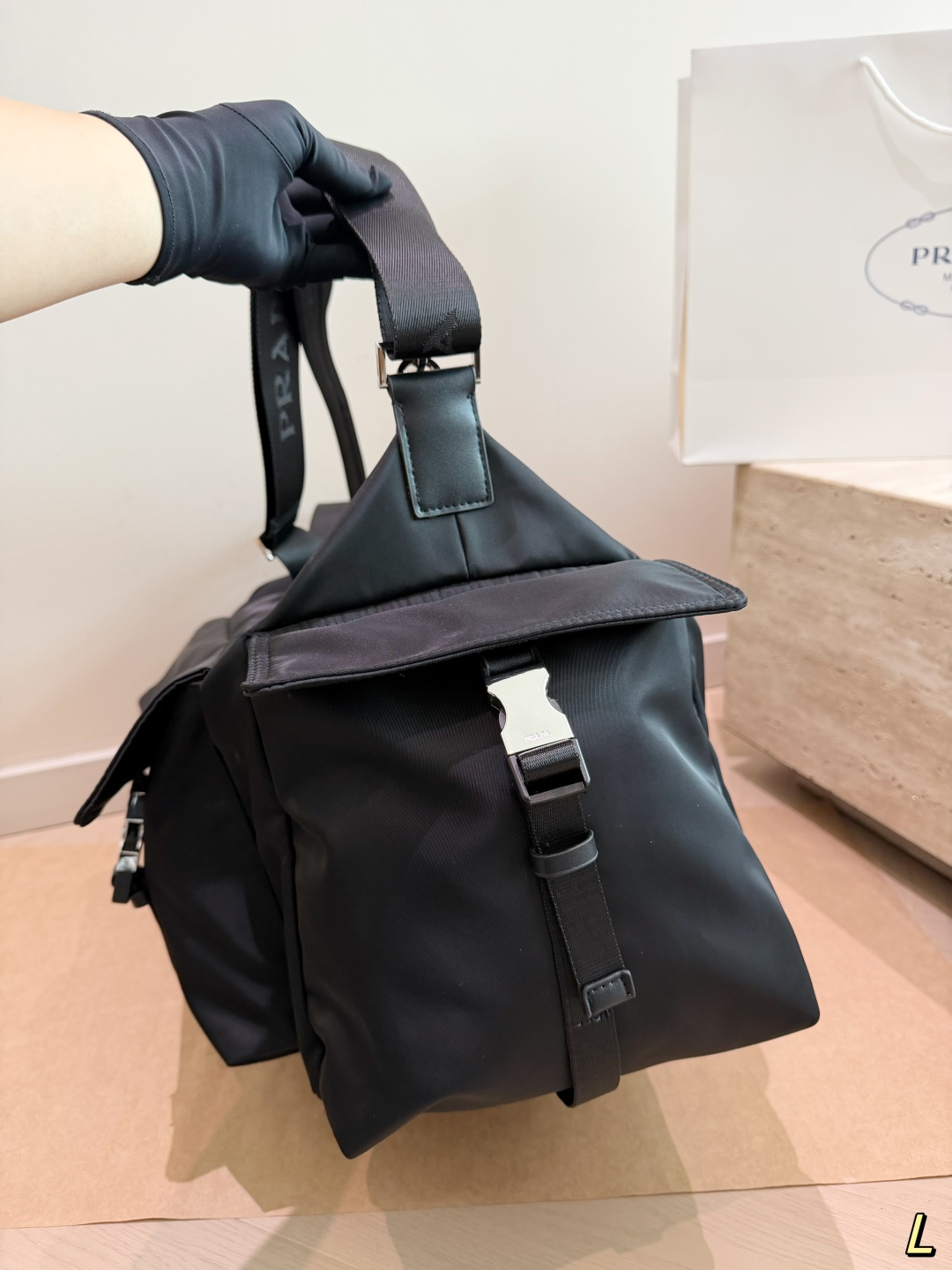 Prada Nylon Utility Travel Bag with Triangle Logo & Buckles (54x22cm)