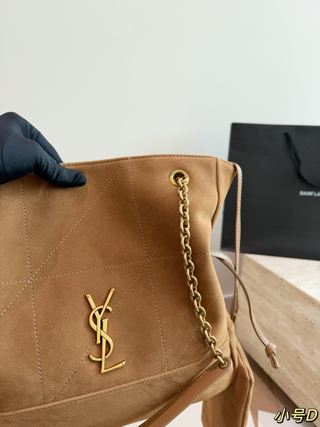 Saint Laurent Jamie Suede Hobo Bag with Gold YSL Logo (35x34cm / 27x28cm)
