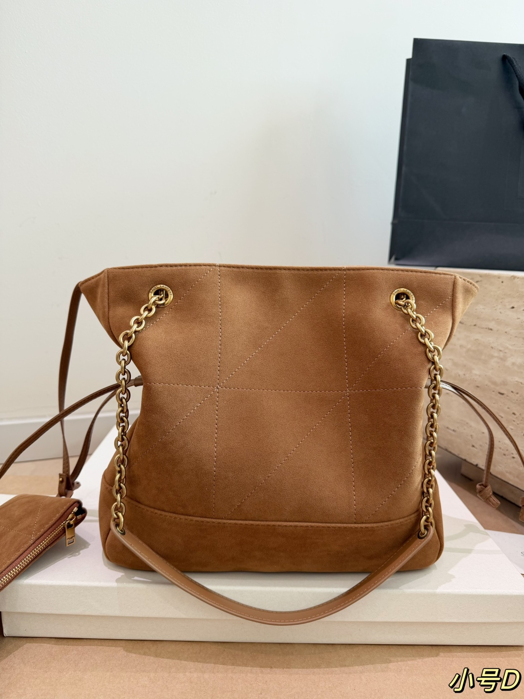 Saint Laurent Jamie Suede Hobo Bag with Gold YSL Logo (35x34cm / 27x28cm)