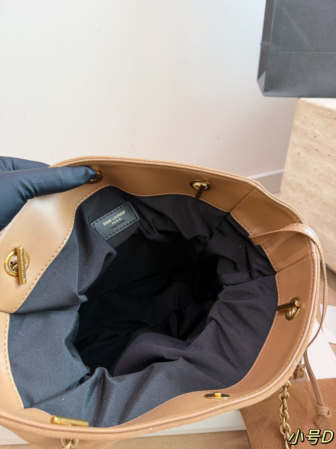 Saint Laurent Jamie Suede Hobo Bag with Gold YSL Logo (35x34cm / 27x28cm)