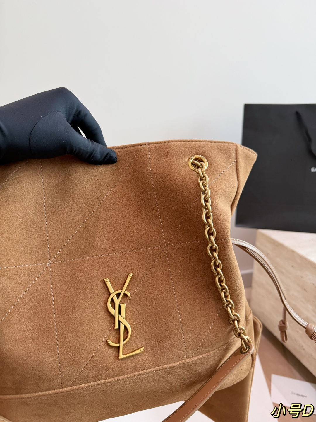 Saint Laurent Jamie Suede Hobo Bag with Gold YSL Logo (35x34cm / 27x28cm)
