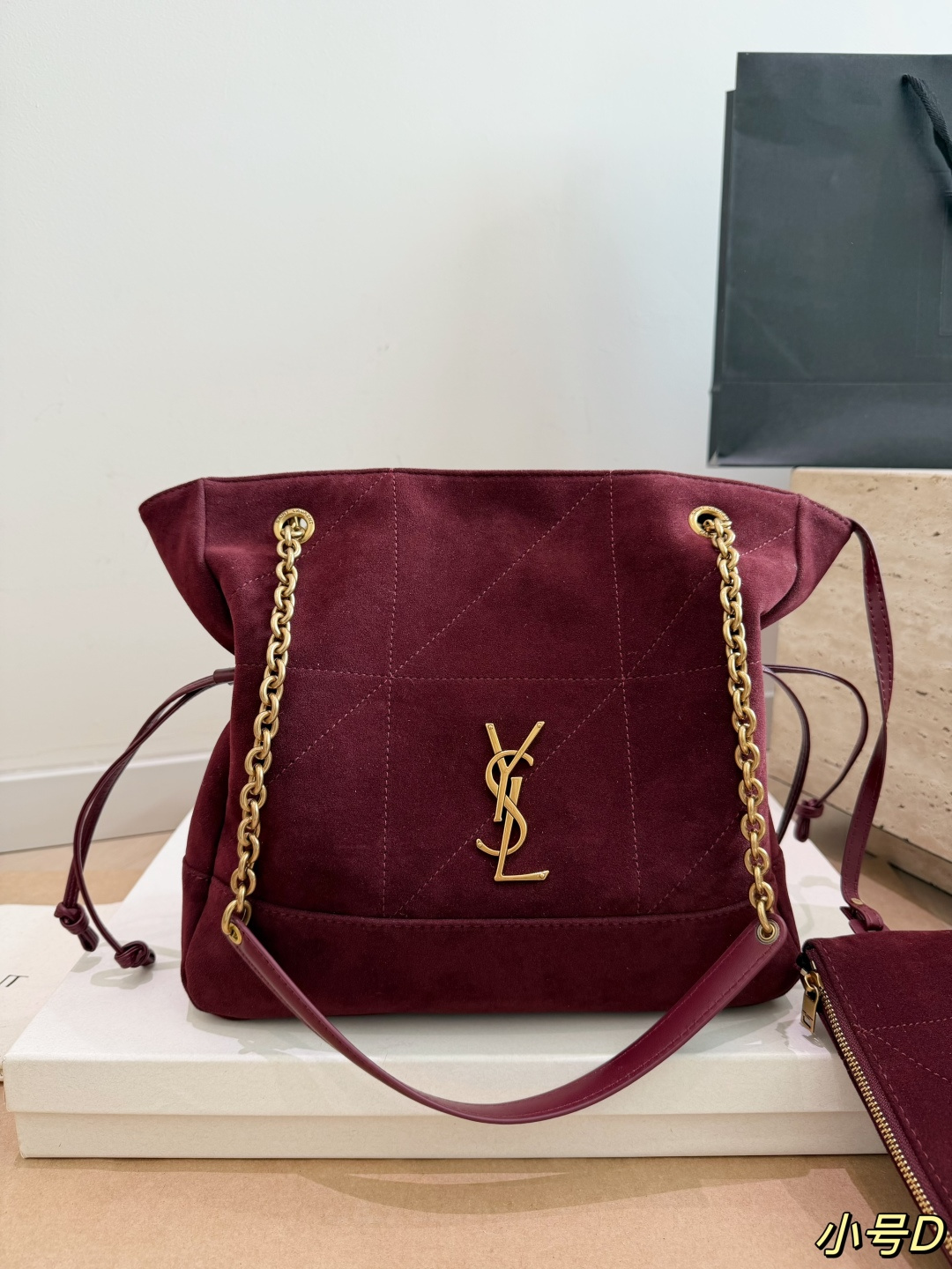 Saint Laurent Jamie Suede Hobo Bag with Gold YSL Logo (35x34cm / 27x28cm)