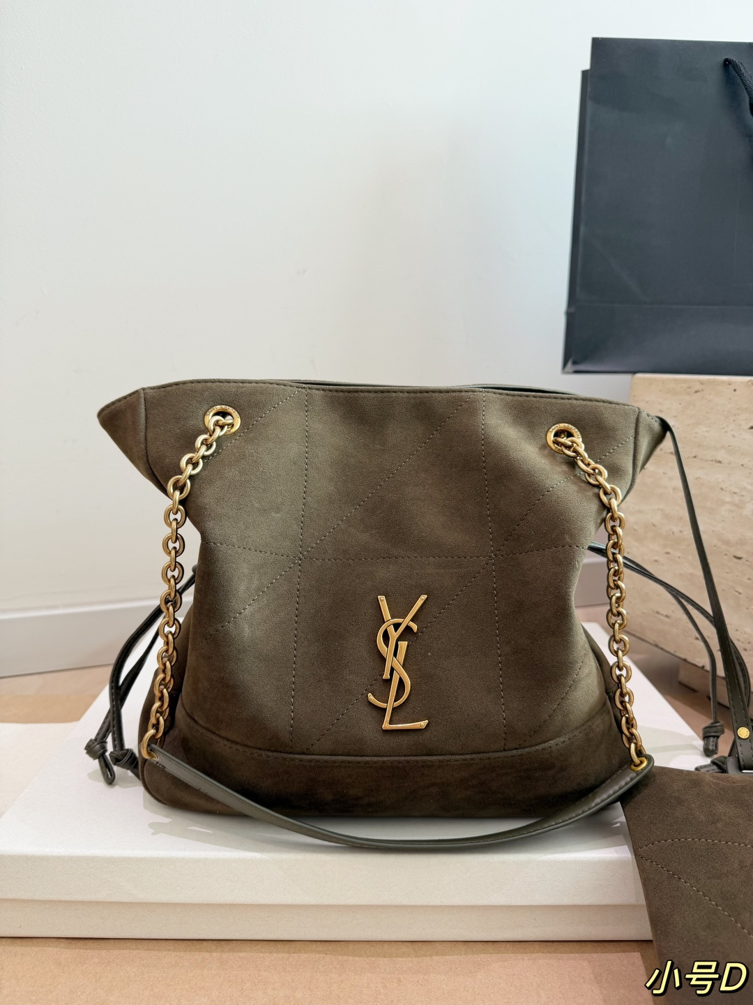 Saint Laurent Jamie Suede Hobo Bag with Gold YSL Logo (35x34cm / 27x28cm)