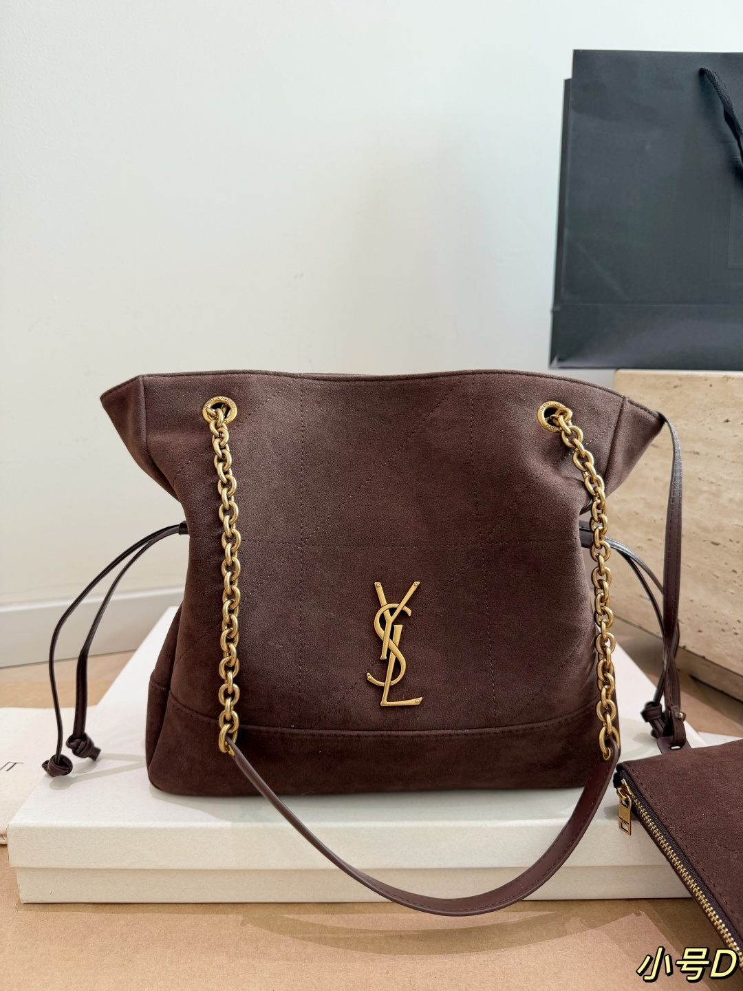 Saint Laurent Jamie Suede Hobo Bag with Gold YSL Logo (35x34cm / 27x28cm)