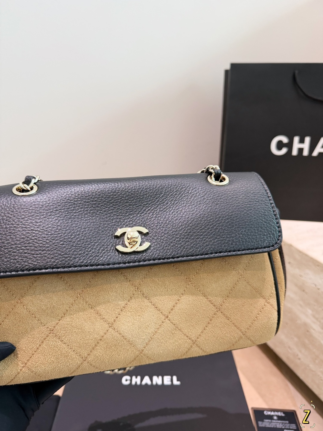 Chanel 26S Two-Tone Suede & Grained Calfskin Flap Bag (30cm) - With Gift Box