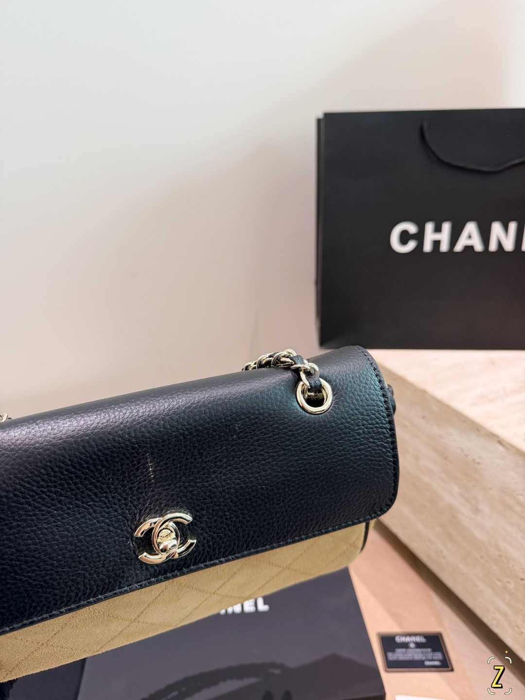 Chanel 26S Two-Tone Suede & Grained Calfskin Flap Bag (30cm) - With Gift Box