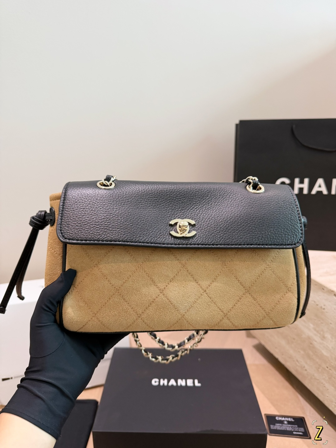 Chanel 26S Two-Tone Suede & Grained Calfskin Flap Bag (30cm) - With Gift Box