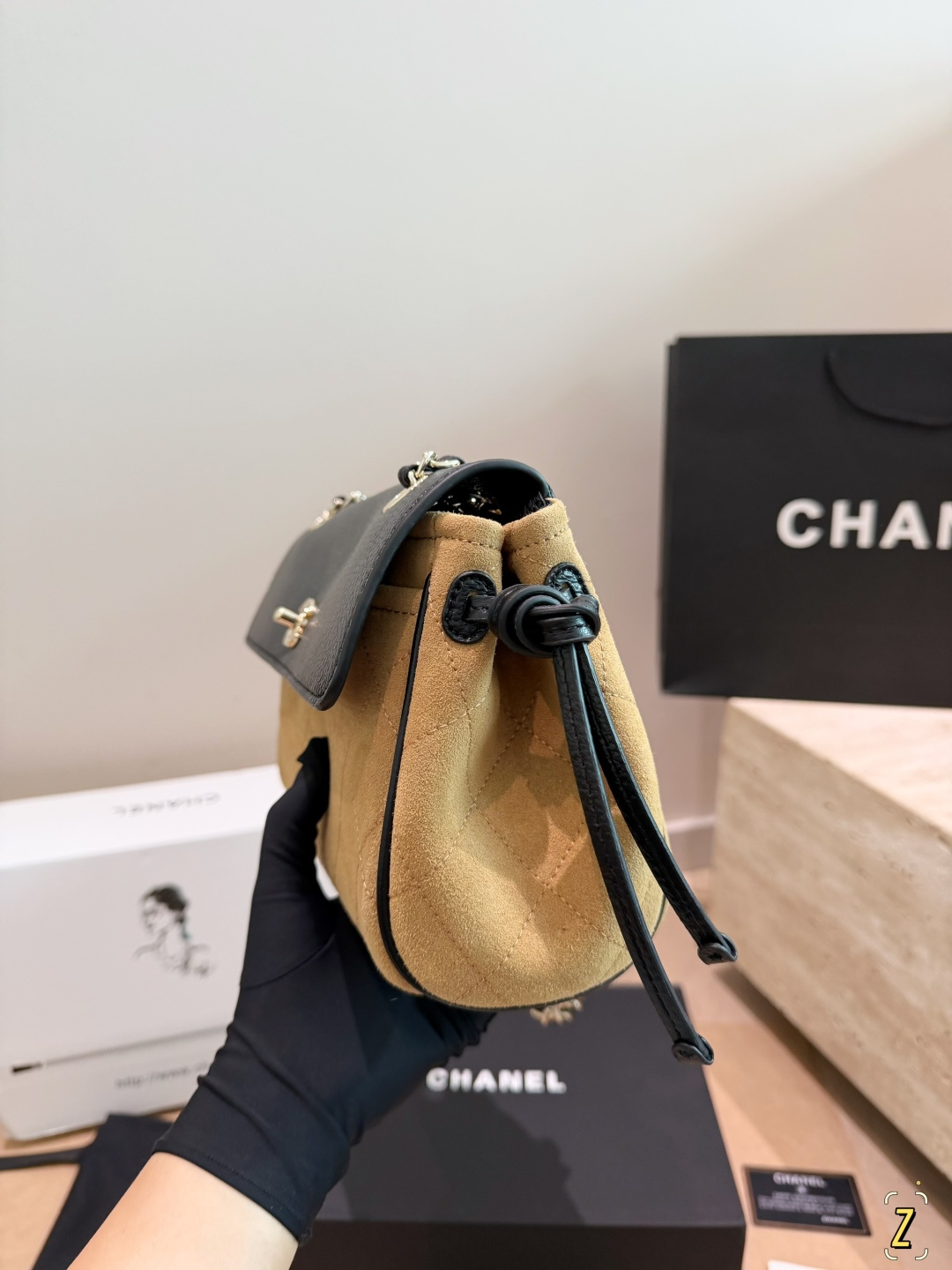 Chanel 26S Two-Tone Suede & Grained Calfskin Flap Bag (30cm) - With Gift Box