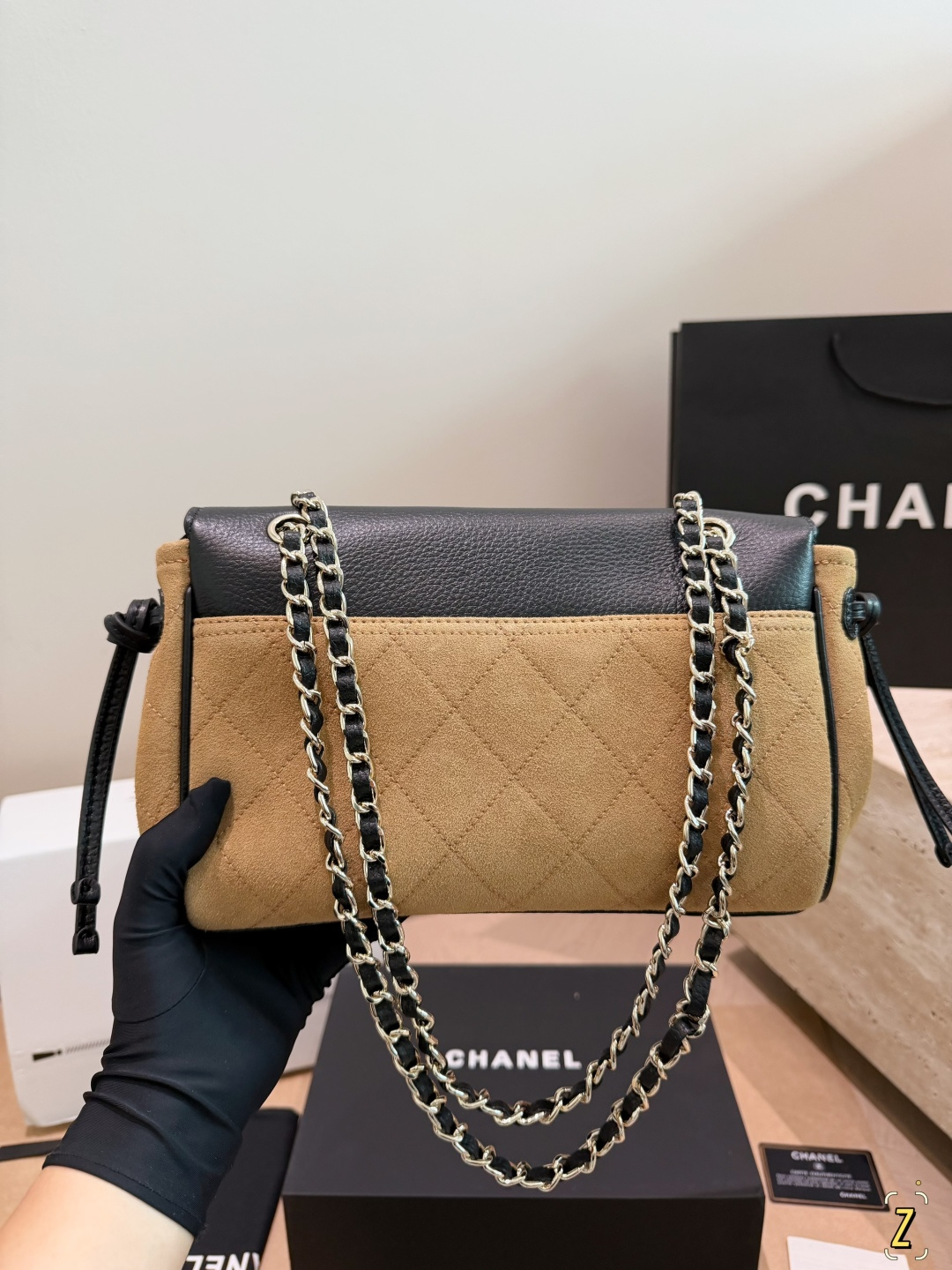 Chanel 26S Two-Tone Suede & Grained Calfskin Flap Bag (30cm) - With Gift Box