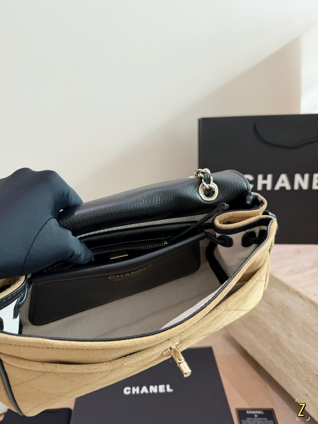 Chanel 26S Two-Tone Suede & Grained Calfskin Flap Bag (30cm) - With Gift Box