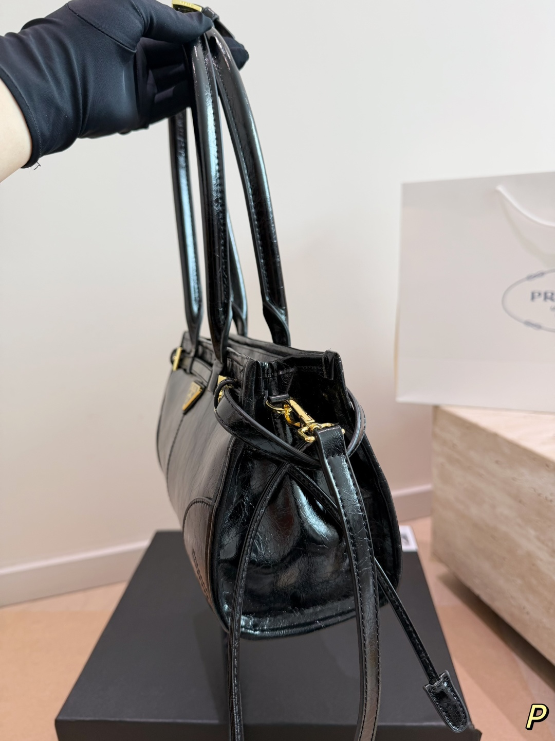 Prada Soft Lux Glossy Leather Top-Handle Bag (31x15cm)