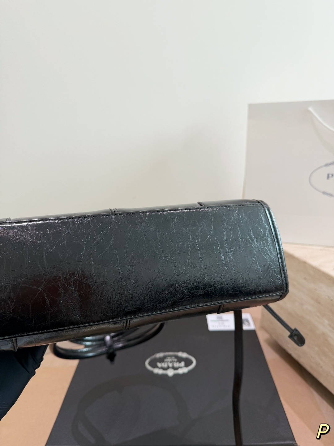 Prada Soft Lux Glossy Leather Top-Handle Bag (31x15cm)
