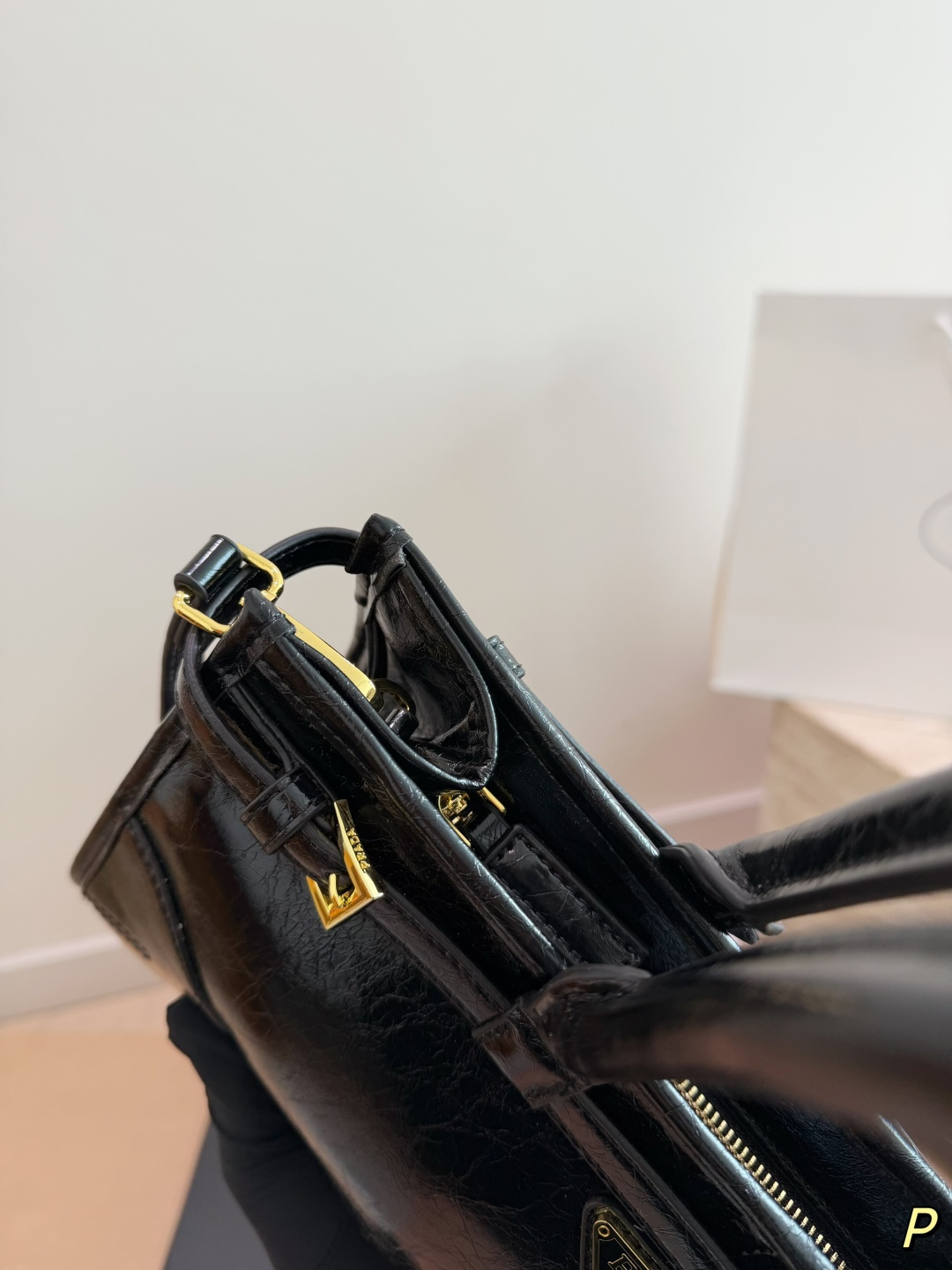 Prada Soft Lux Glossy Leather Top-Handle Bag (31x15cm)