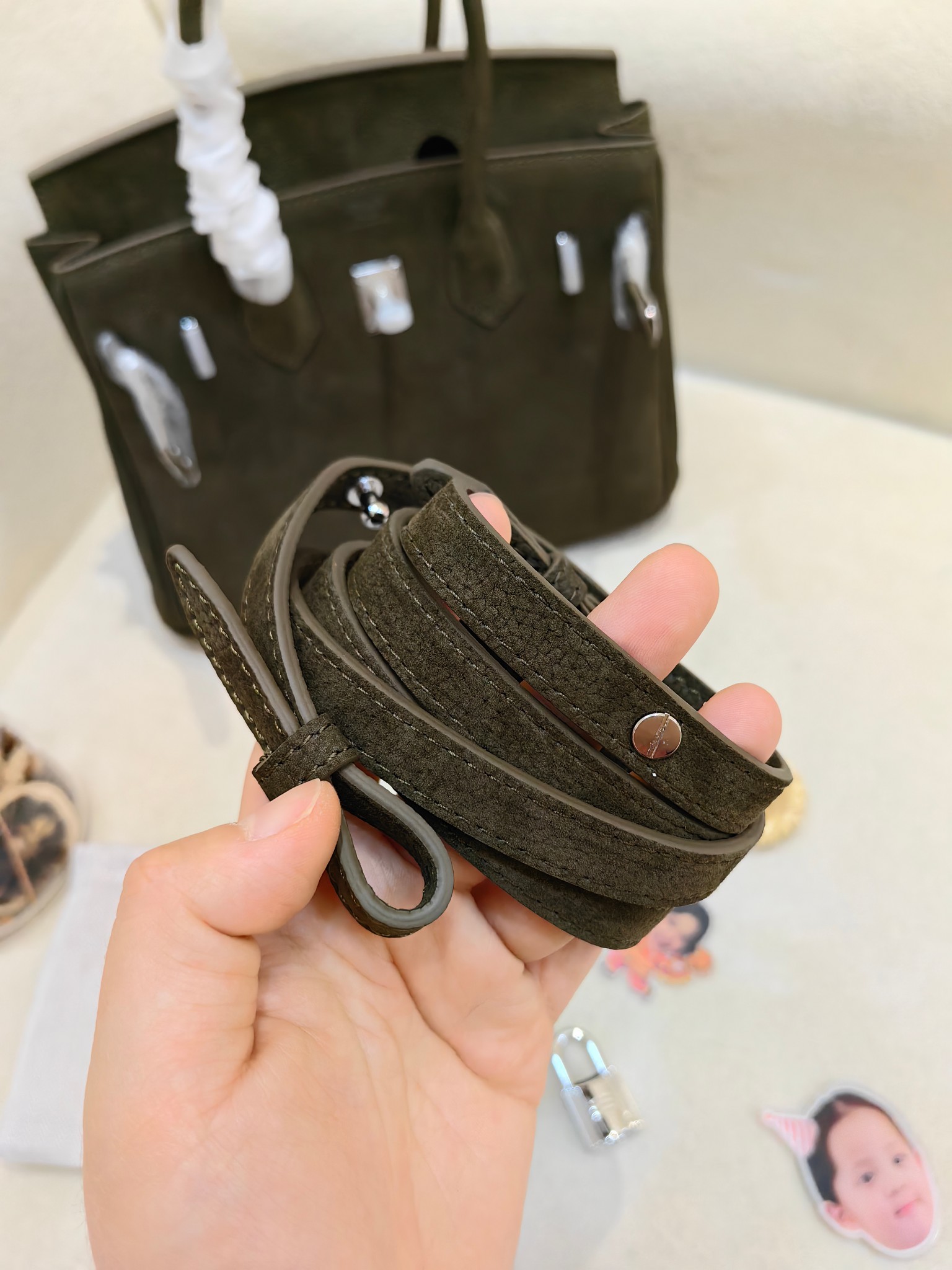 Hermès Birkin 25cm in Suede Leather (Deep Olive/Brown) with Palladium Hardware
