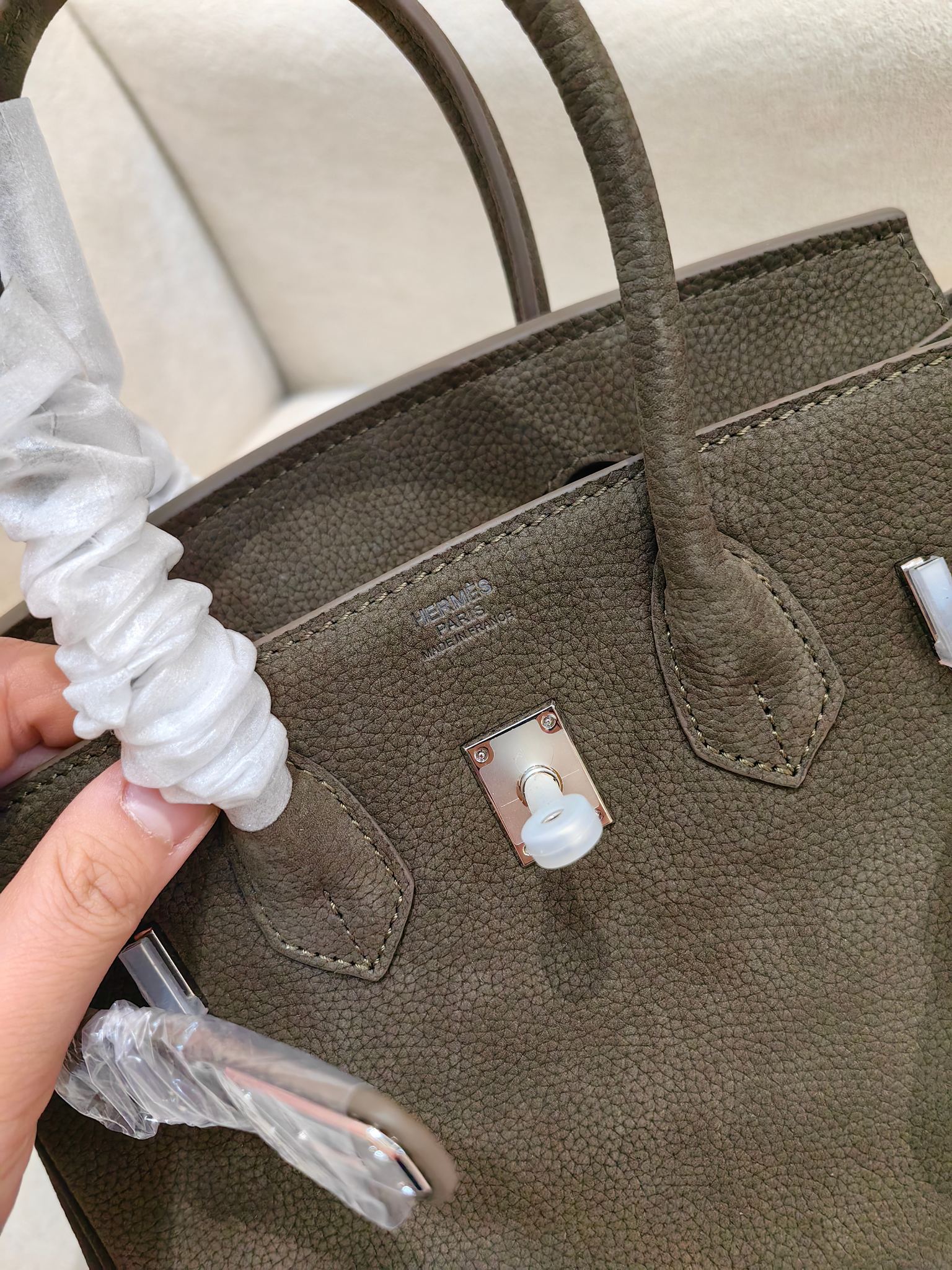 Hermès Birkin 25cm in Suede Leather (Deep Olive/Brown) with Palladium Hardware