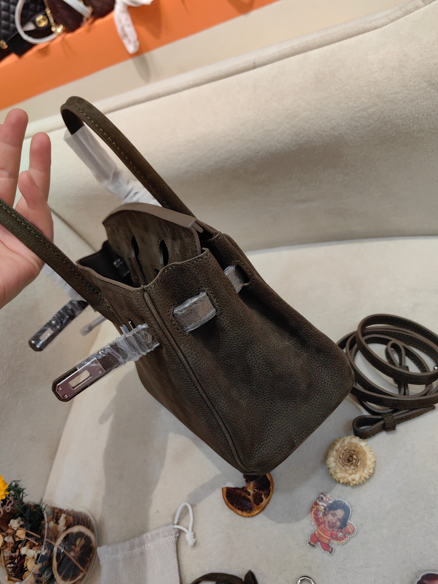 Hermès Birkin 25cm in Suede Leather (Deep Olive/Brown) with Palladium Hardware