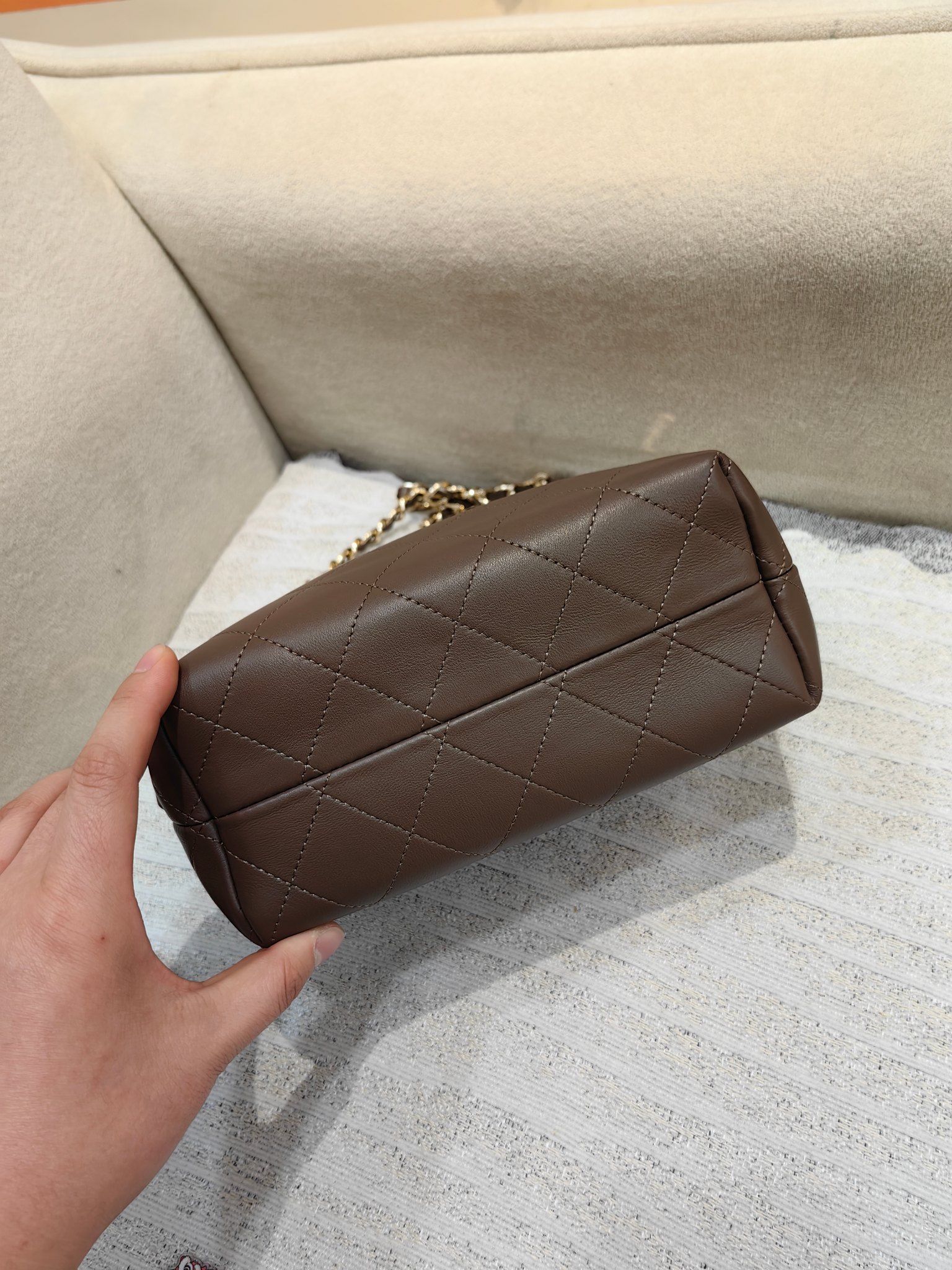Chanel 26K Mini Hobo Bag in Deep Beige Suede & Brown Leather (20cm)