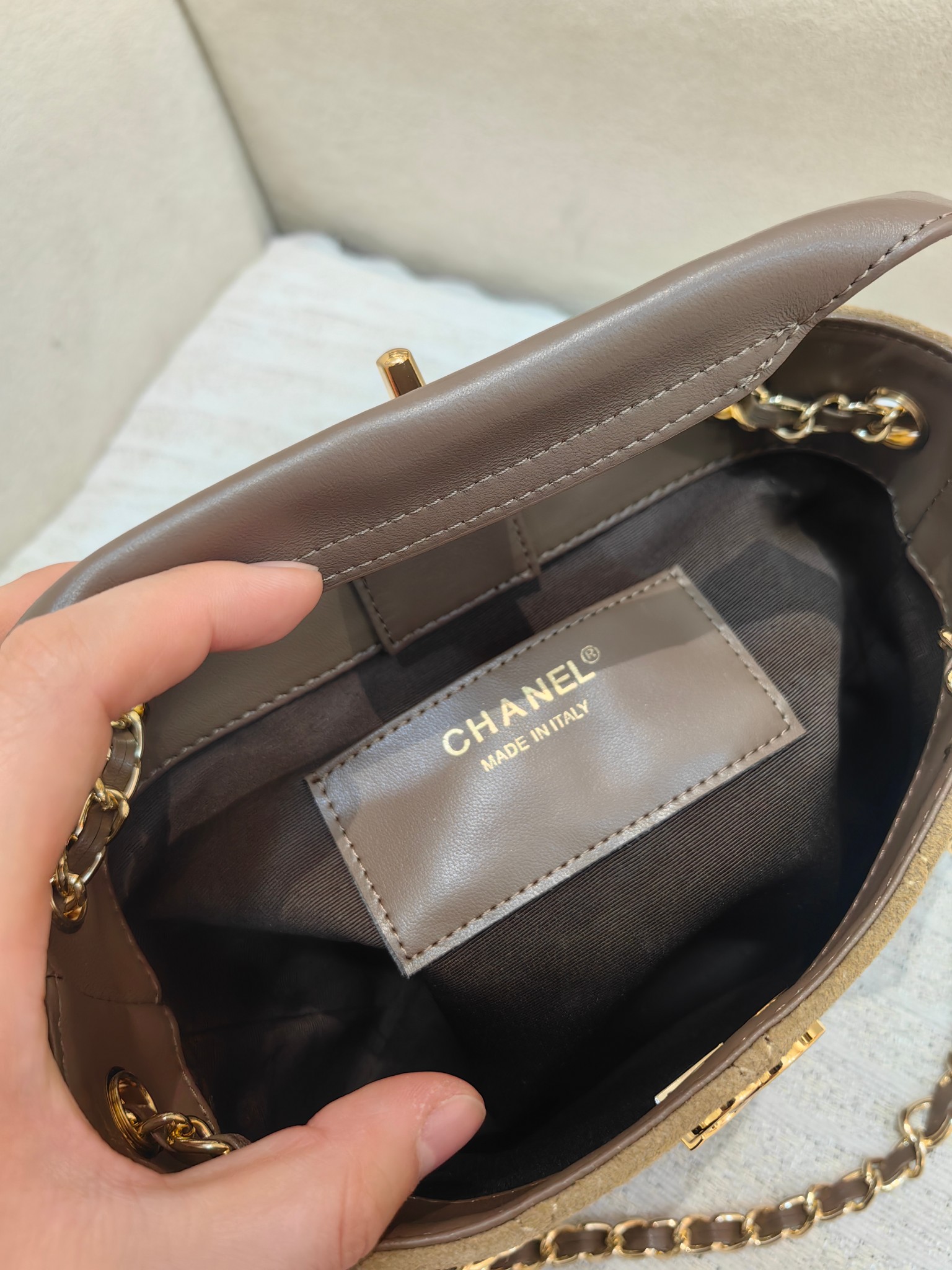 Chanel 26K Mini Hobo Bag in Deep Beige Suede & Brown Leather (20cm)