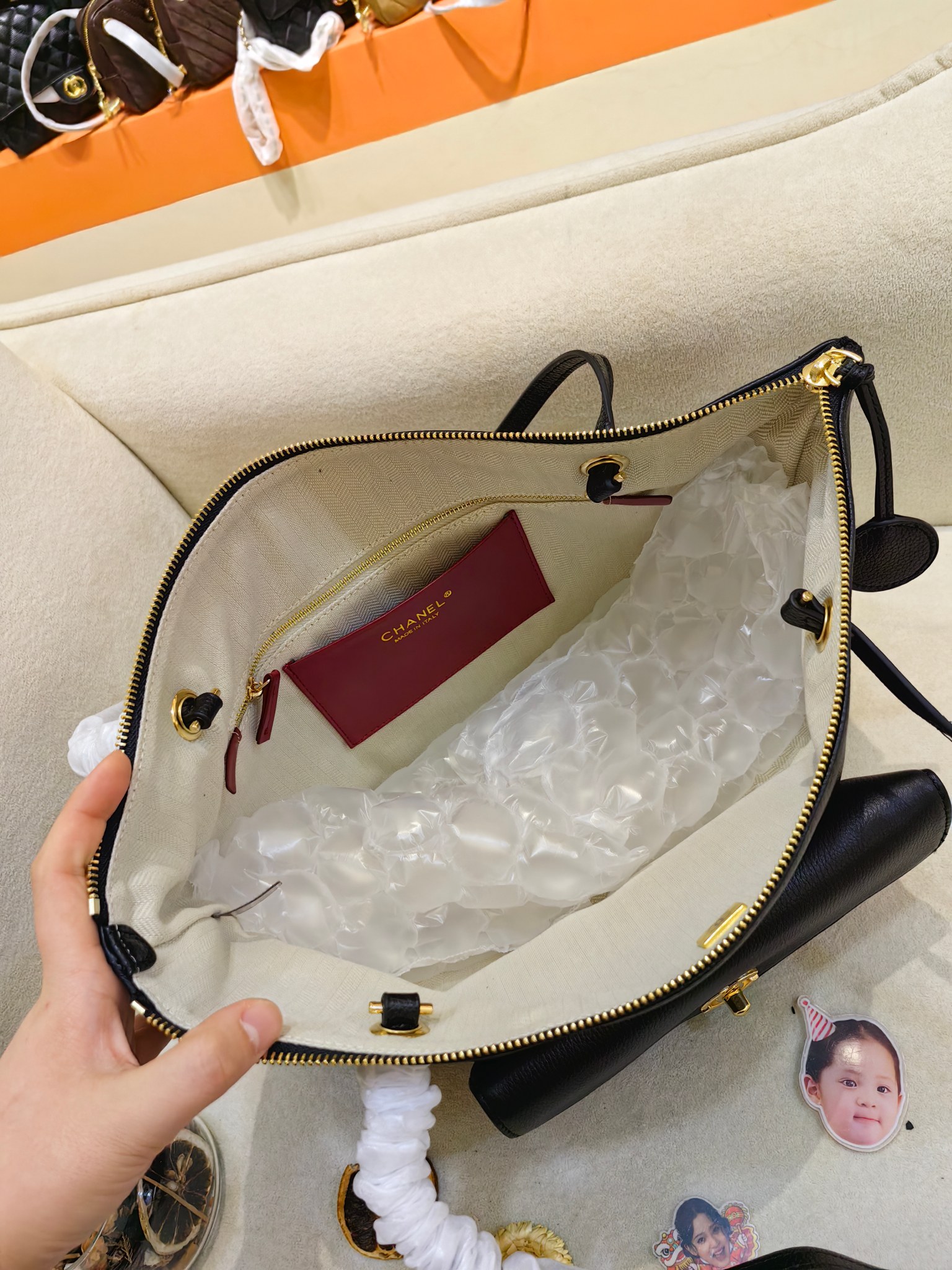 Chanel 26B Grained Calfskin Pocket Tote Bag (43x26cm) - Black & Gold