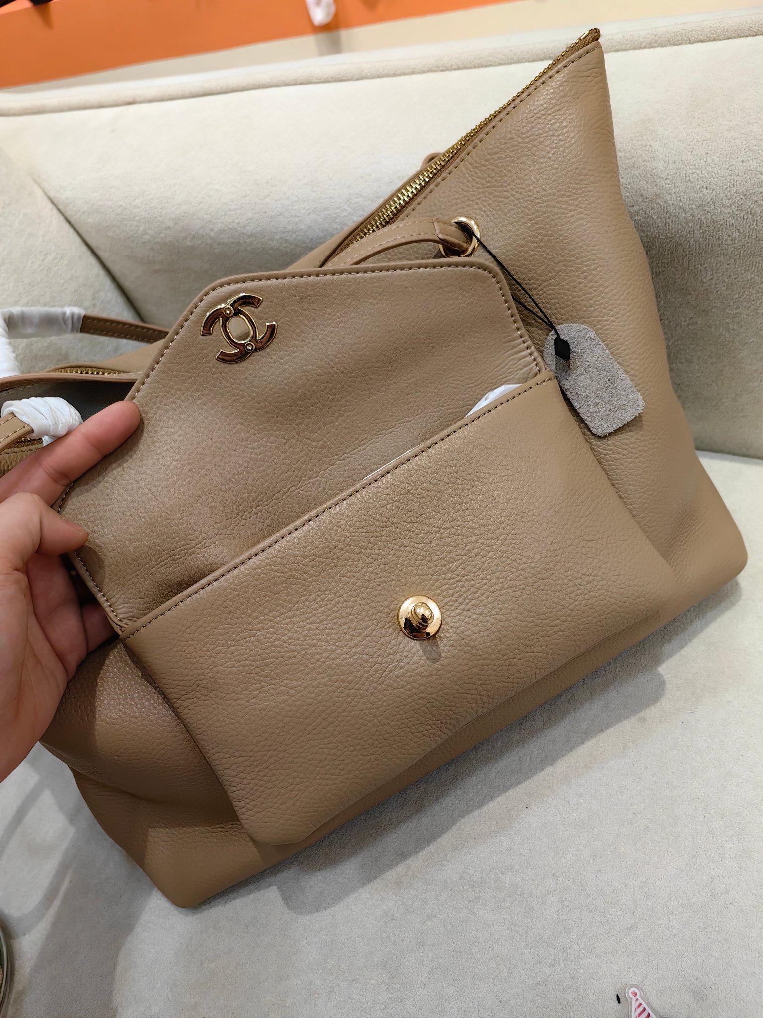 Chanel 26B Grained Calfskin Pocket Tote Bag (43x26cm) - Apricot & Gold