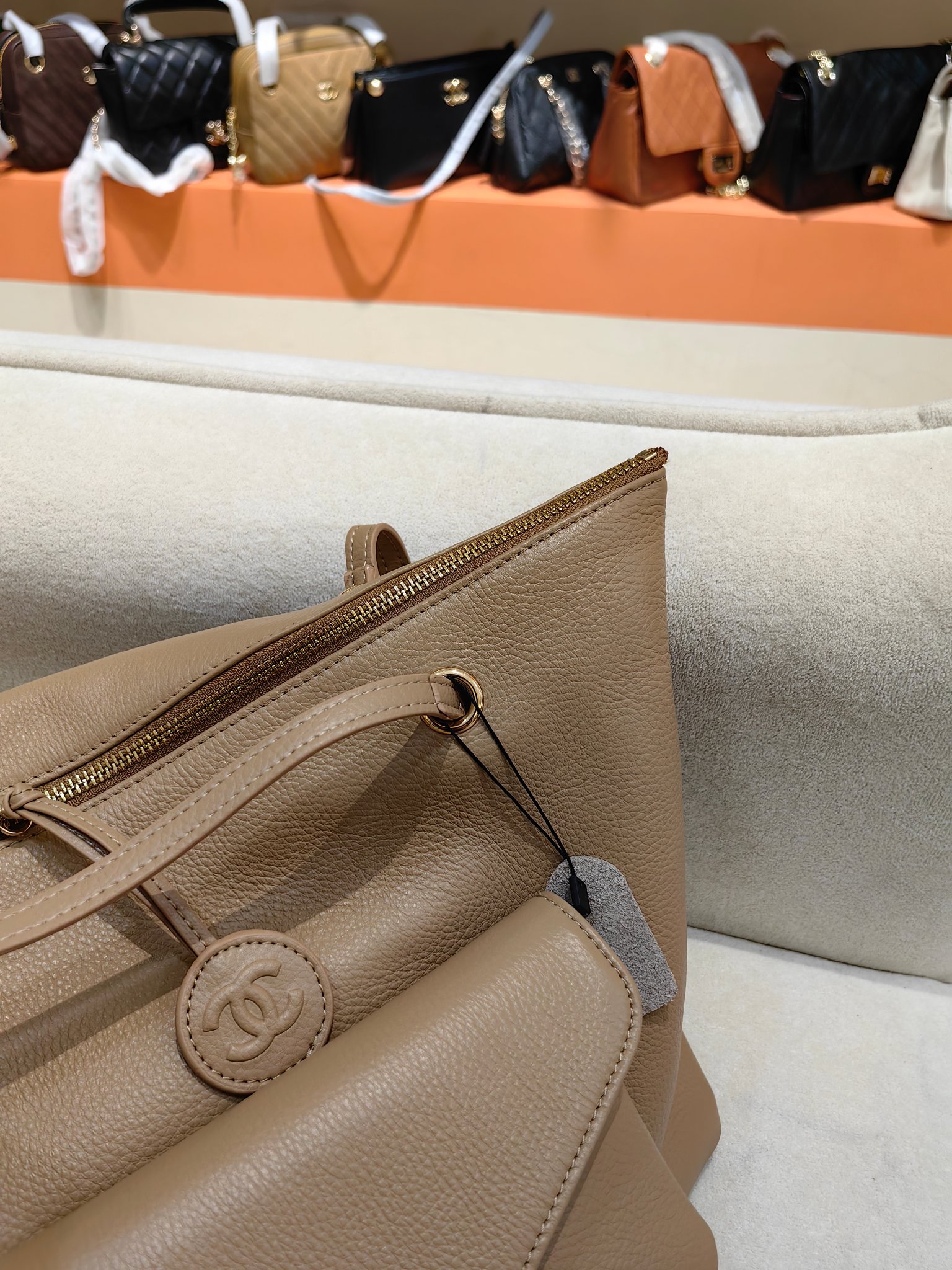 Chanel 26B Grained Calfskin Pocket Tote Bag (43x26cm) - Apricot & Gold
