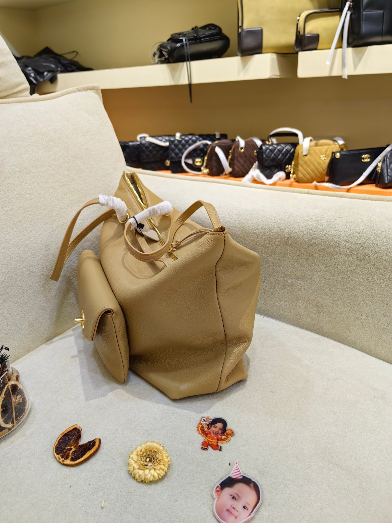 Chanel 26B Grained Calfskin Pocket Tote Bag (43x26cm) - Apricot & Gold