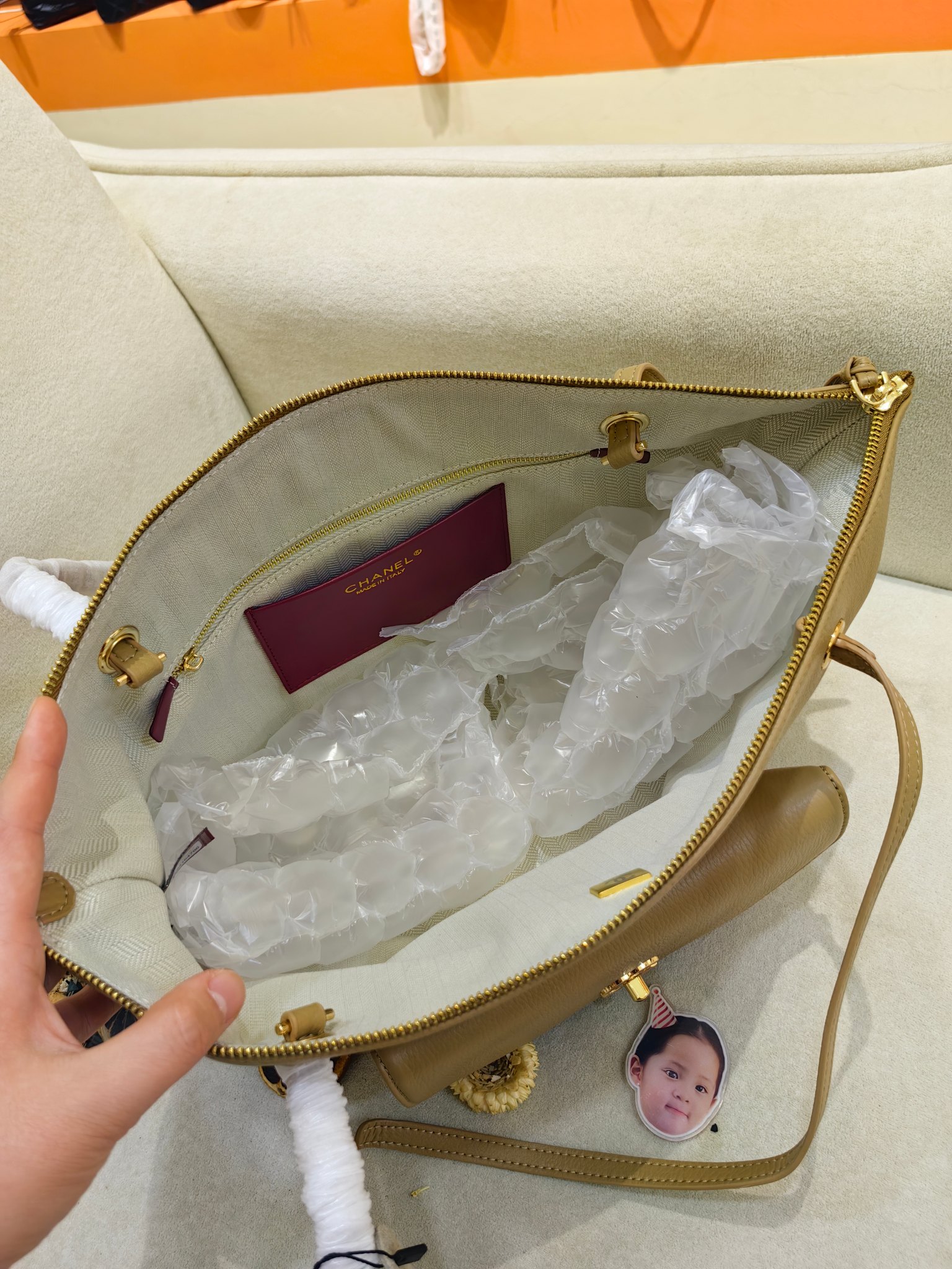 Chanel 26B Grained Calfskin Pocket Tote Bag (43x26cm) - Apricot & Gold