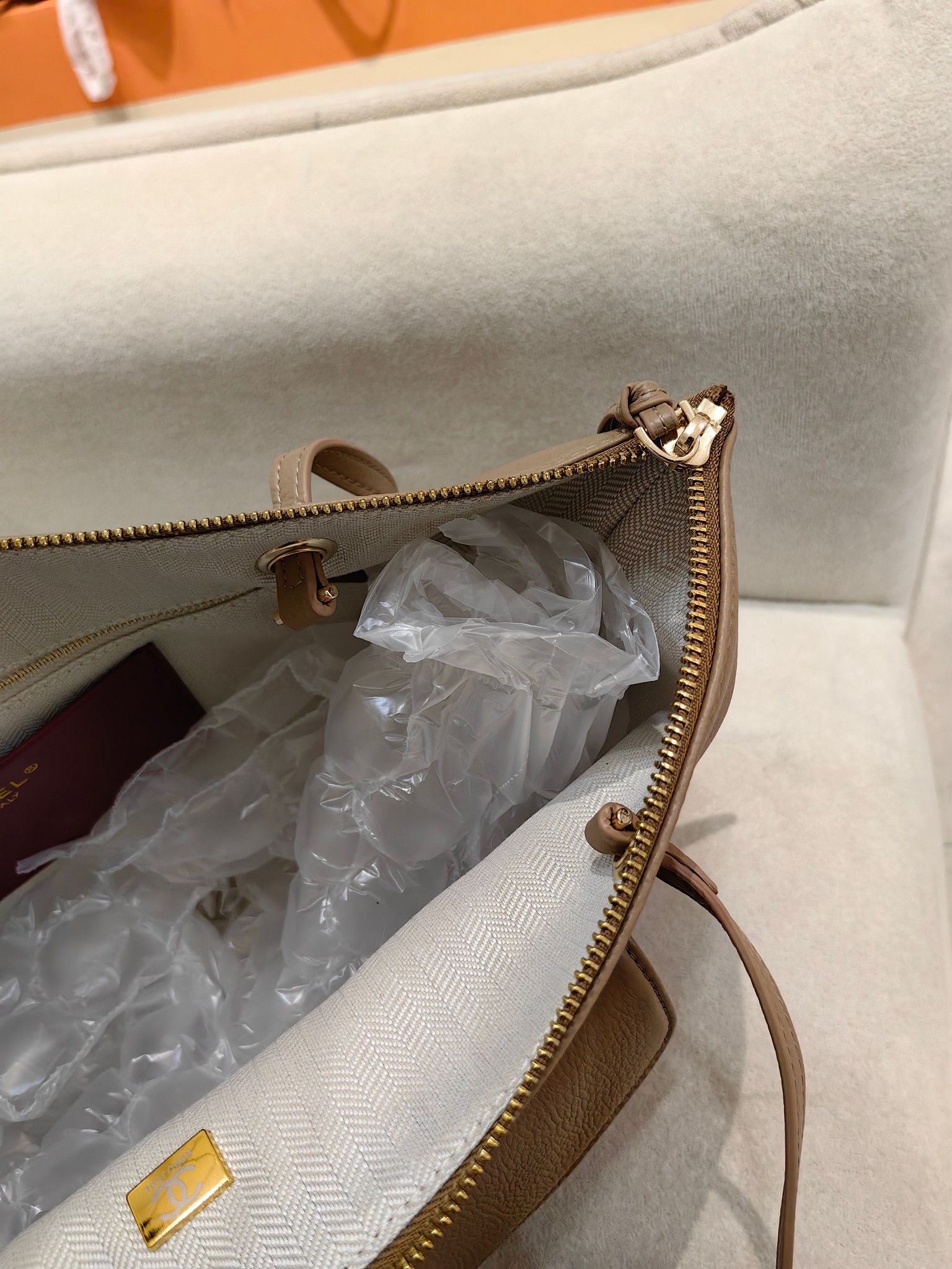 Chanel 26B Grained Calfskin Pocket Tote Bag (43x26cm) - Apricot & Gold