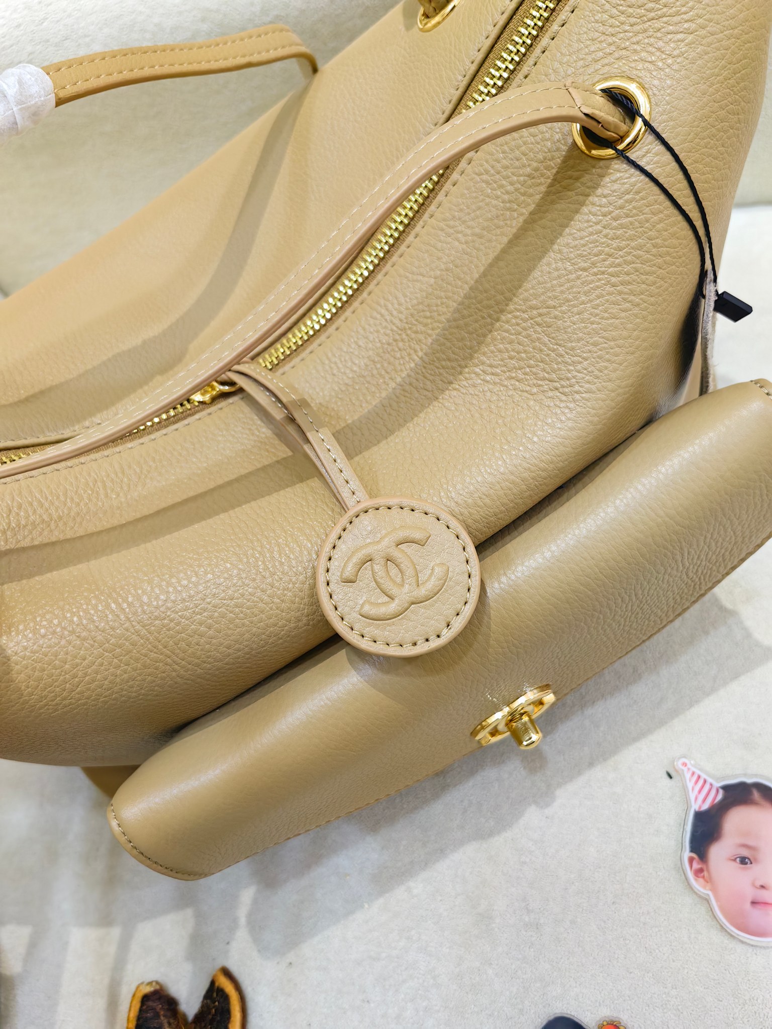 Chanel 26B Grained Calfskin Pocket Tote Bag (43x26cm) - Apricot & Gold