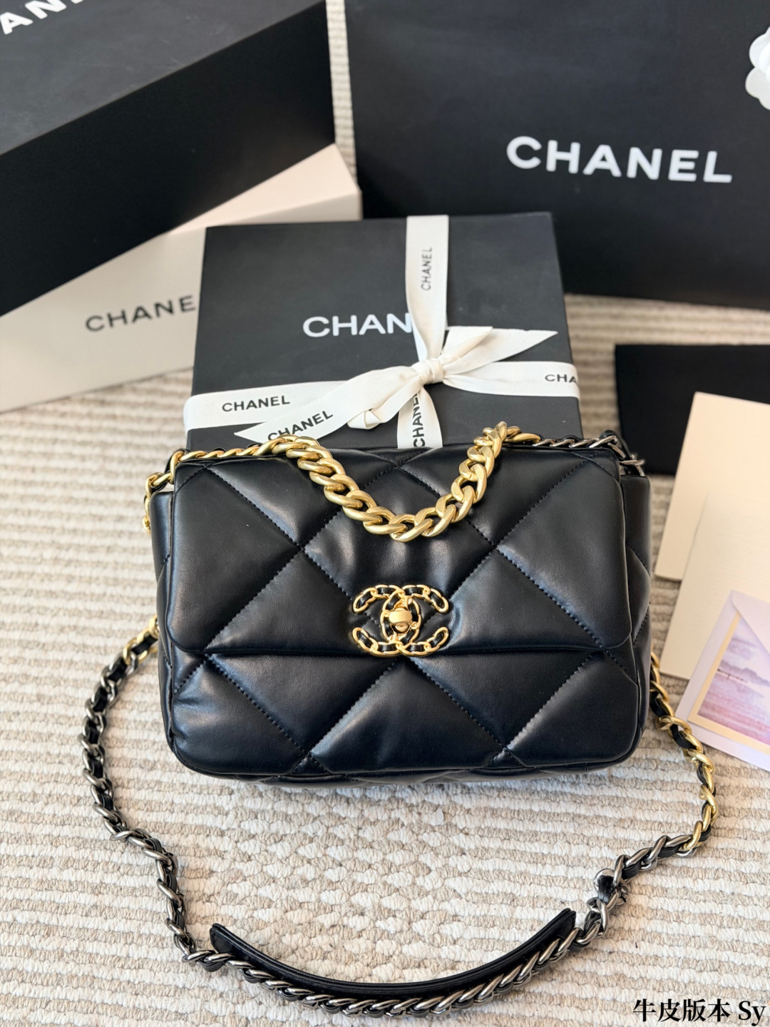 Chanel 19 Flap Bag in Burgundy Leather with Mixed Metal Hardware (26cm) - Full Set