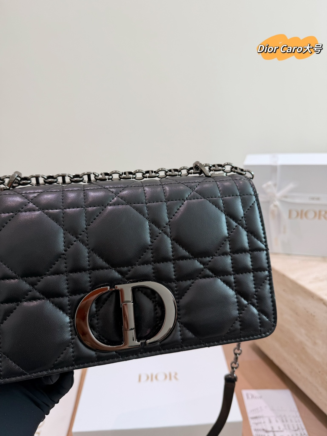 Dior Miss Caro Large Chain Bag in Black Cannage Leather - With Gift Box