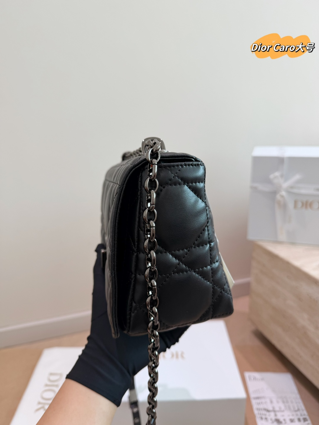 Dior Miss Caro Large Chain Bag in Black Cannage Leather - With Gift Box