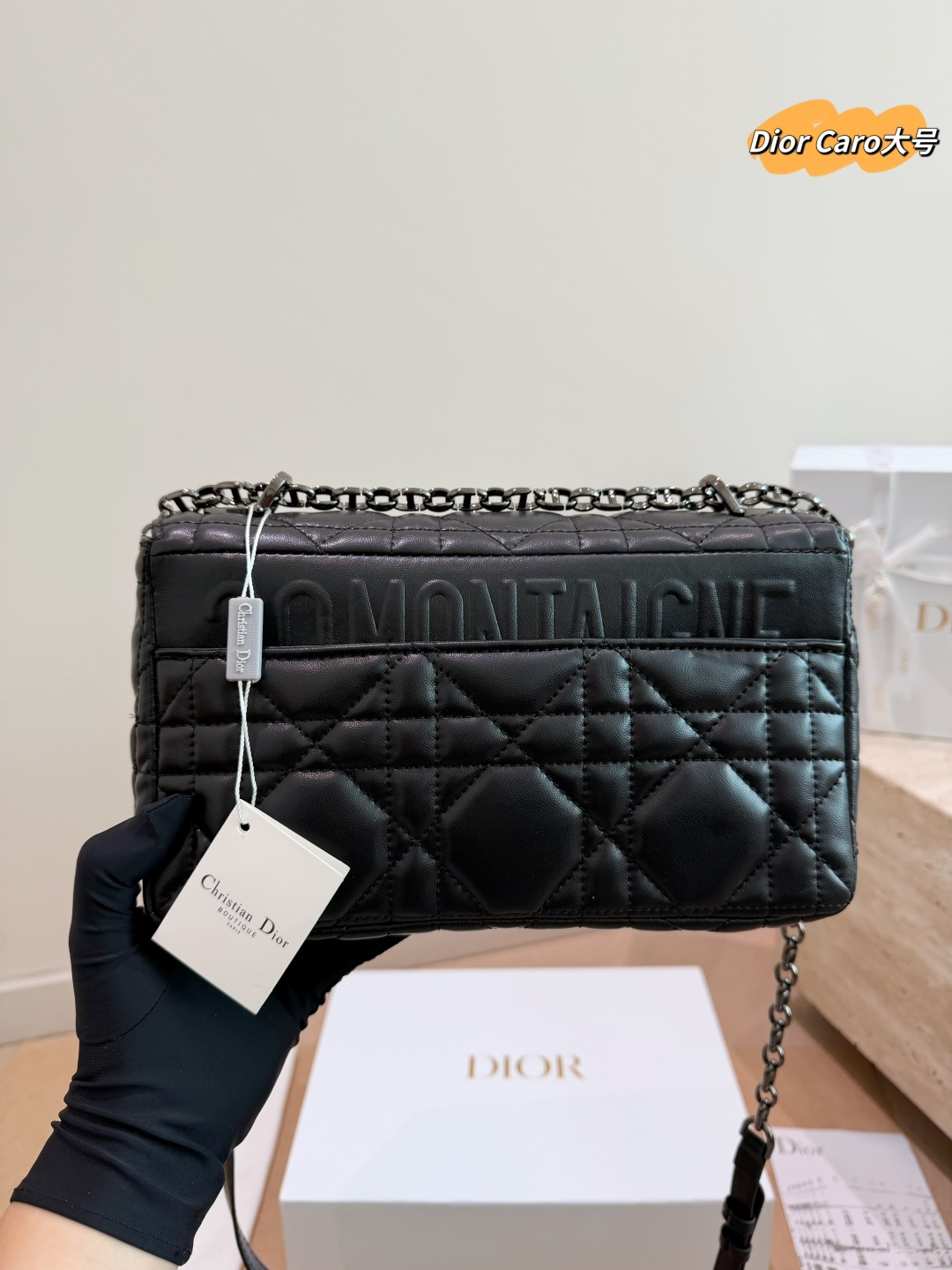 Dior Miss Caro Large Chain Bag in Black Cannage Leather - With Gift Box